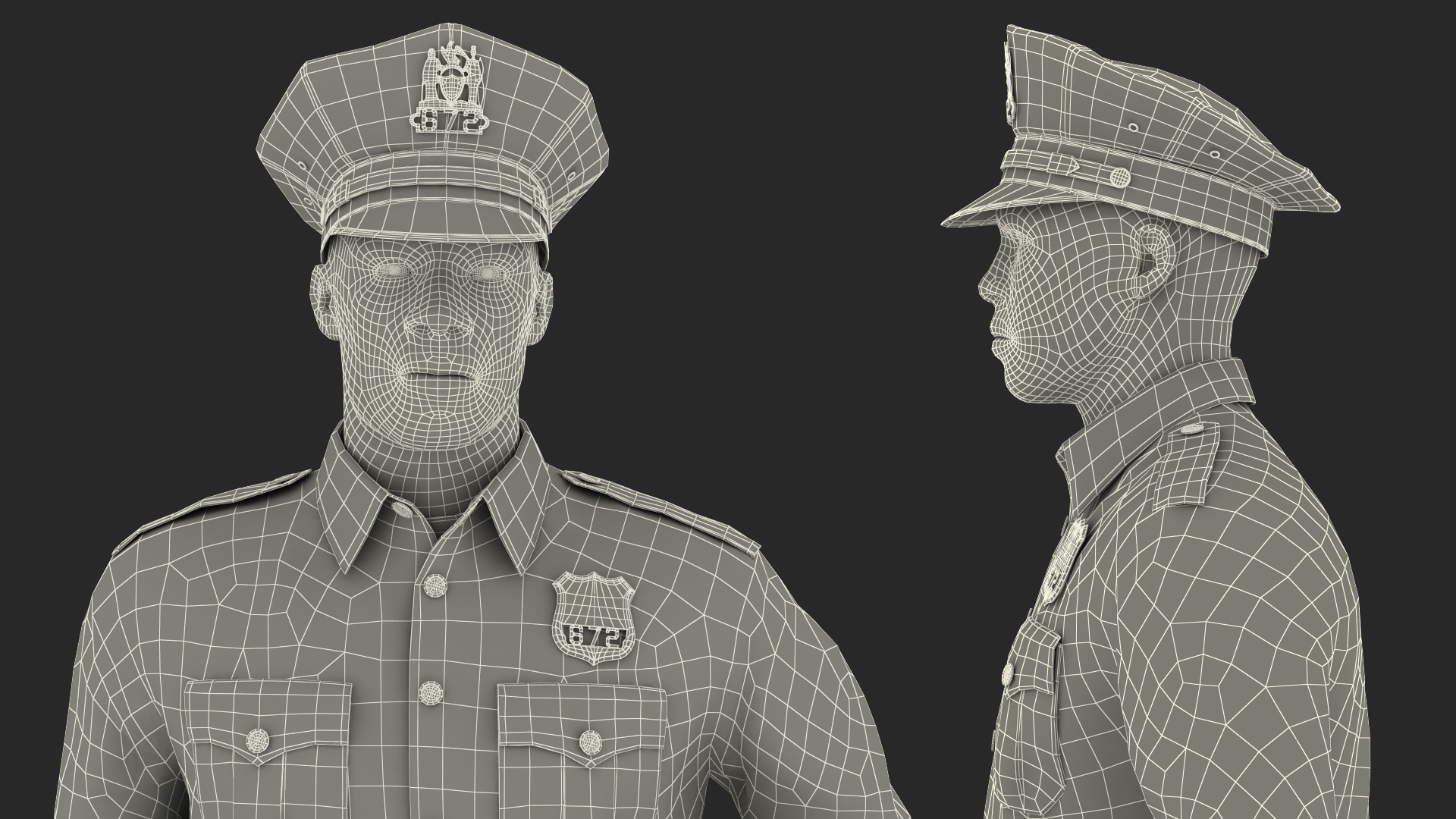 African American NYPD Police Officer Standing Pose Fur 3D model