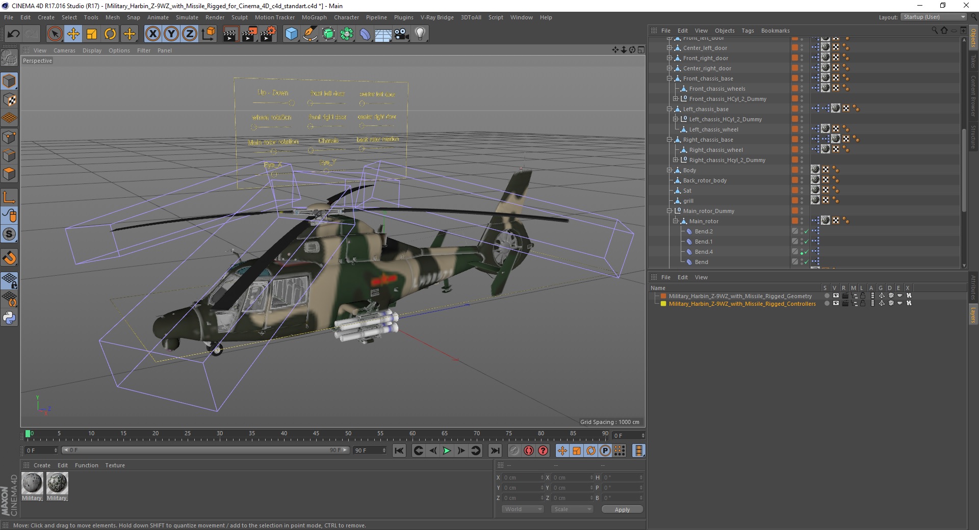 3D model Military Harbin Z-9WZ with Missile Rigged for Cinema 4D
