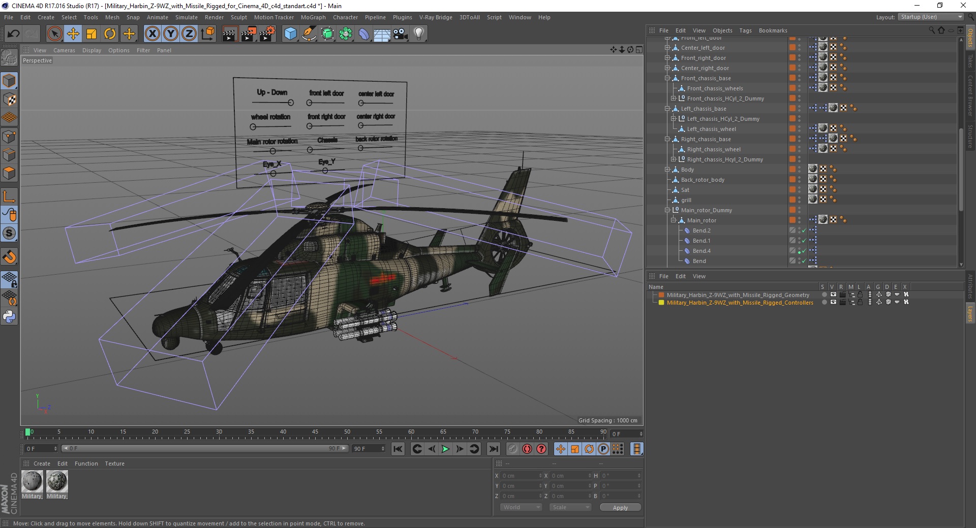 3D model Military Harbin Z-9WZ with Missile Rigged for Cinema 4D