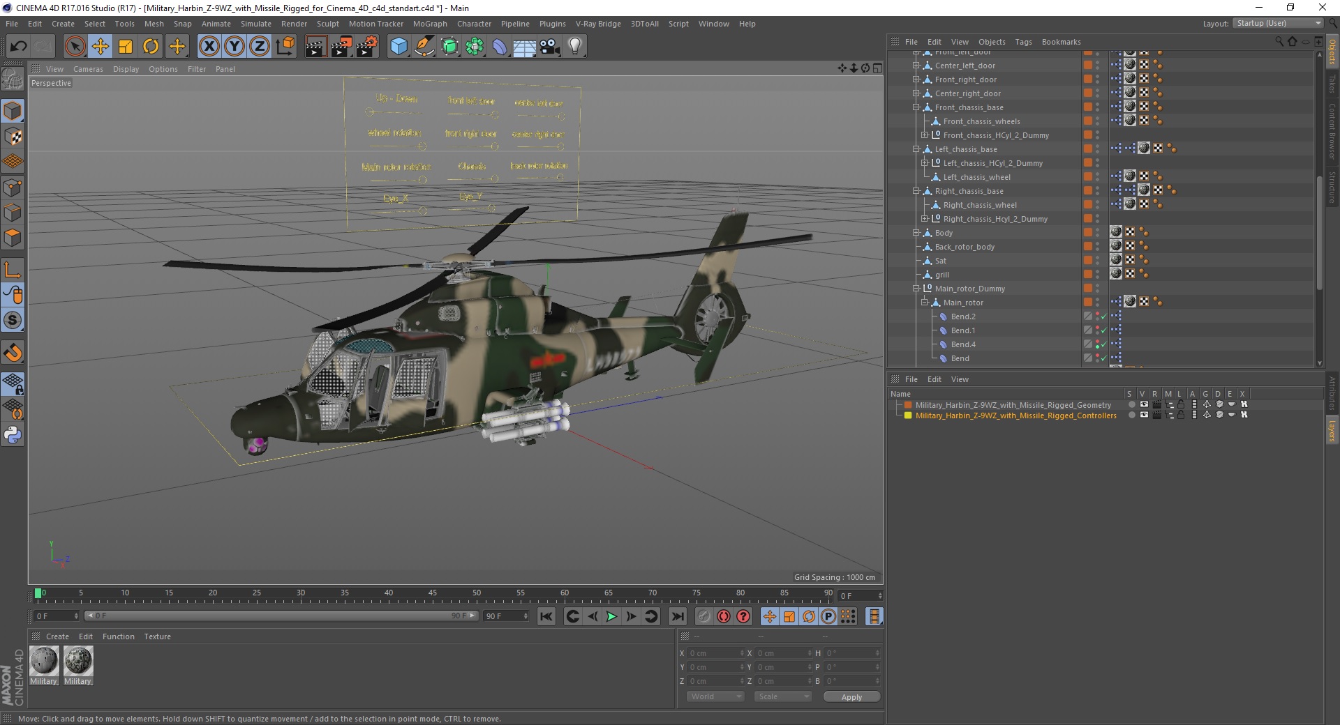 3D model Military Harbin Z-9WZ with Missile Rigged for Cinema 4D