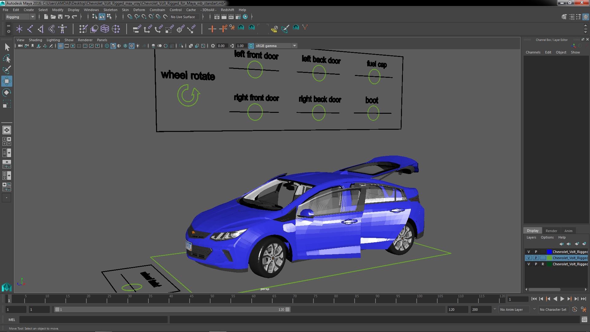 3D model Chevrolet Volt Rigged for Maya