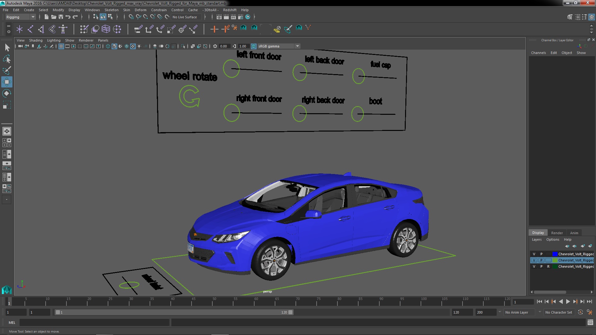 3D model Chevrolet Volt Rigged for Maya