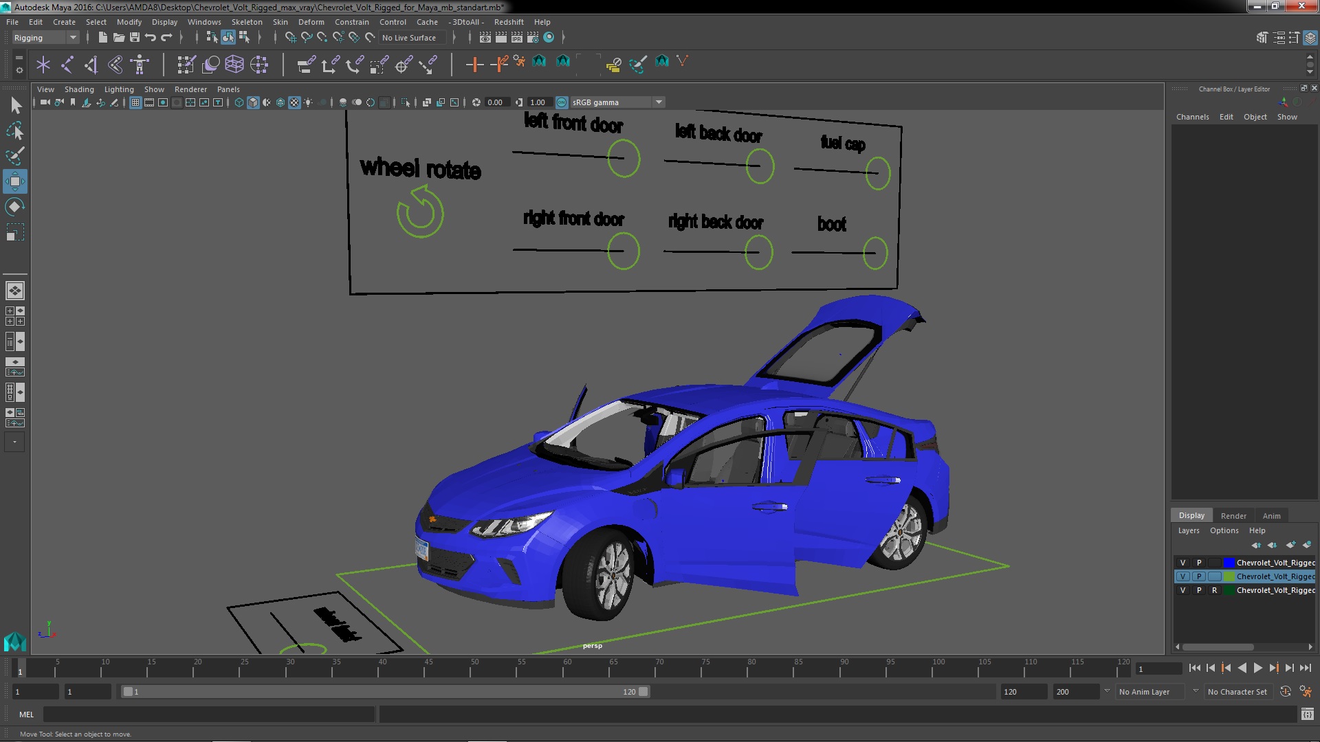 3D model Chevrolet Volt Rigged for Maya