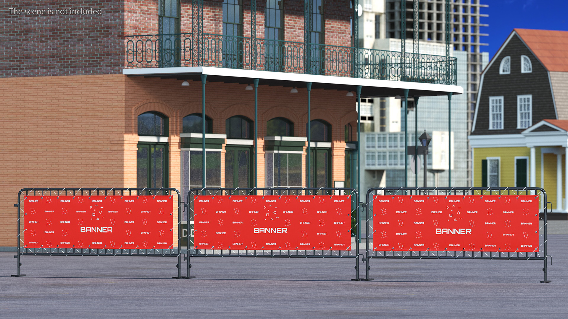Black Crowd Control Barrier with Advertising Vinyl Banner 3D