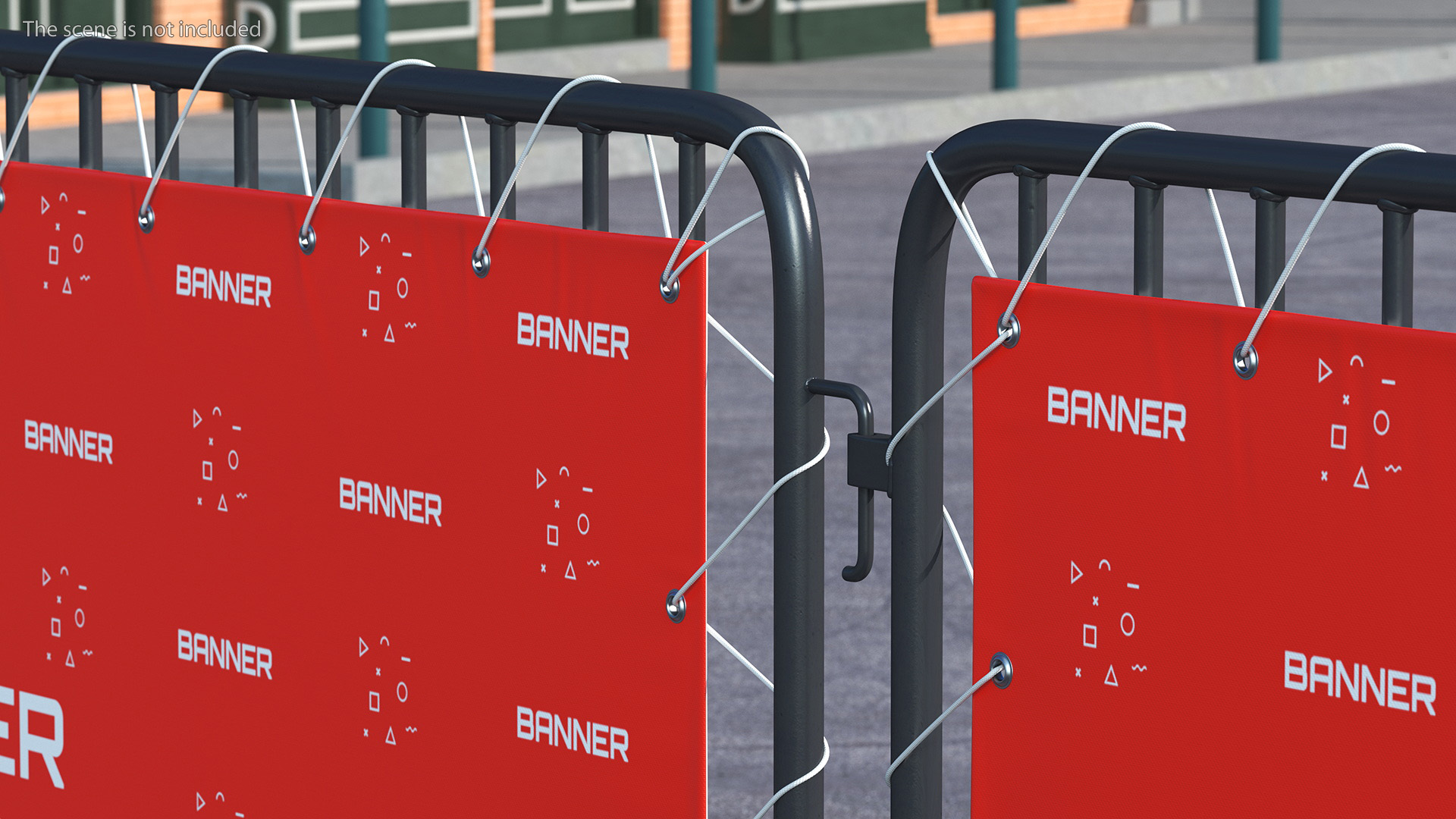 Black Crowd Control Barrier with Advertising Vinyl Banner 3D