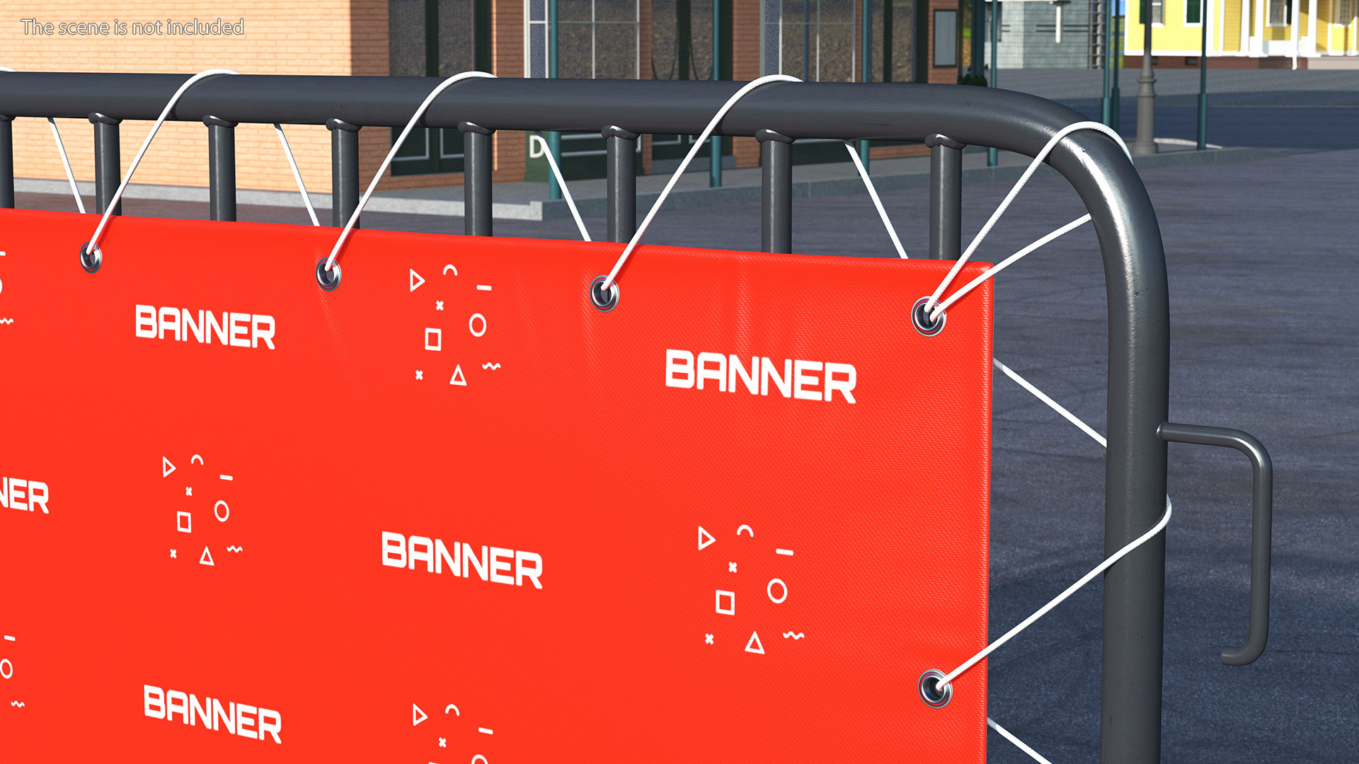 Black Crowd Control Barrier with Advertising Vinyl Banner 3D