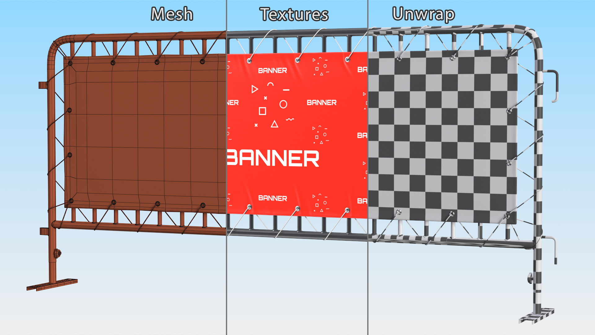 Black Crowd Control Barrier with Advertising Vinyl Banner 3D