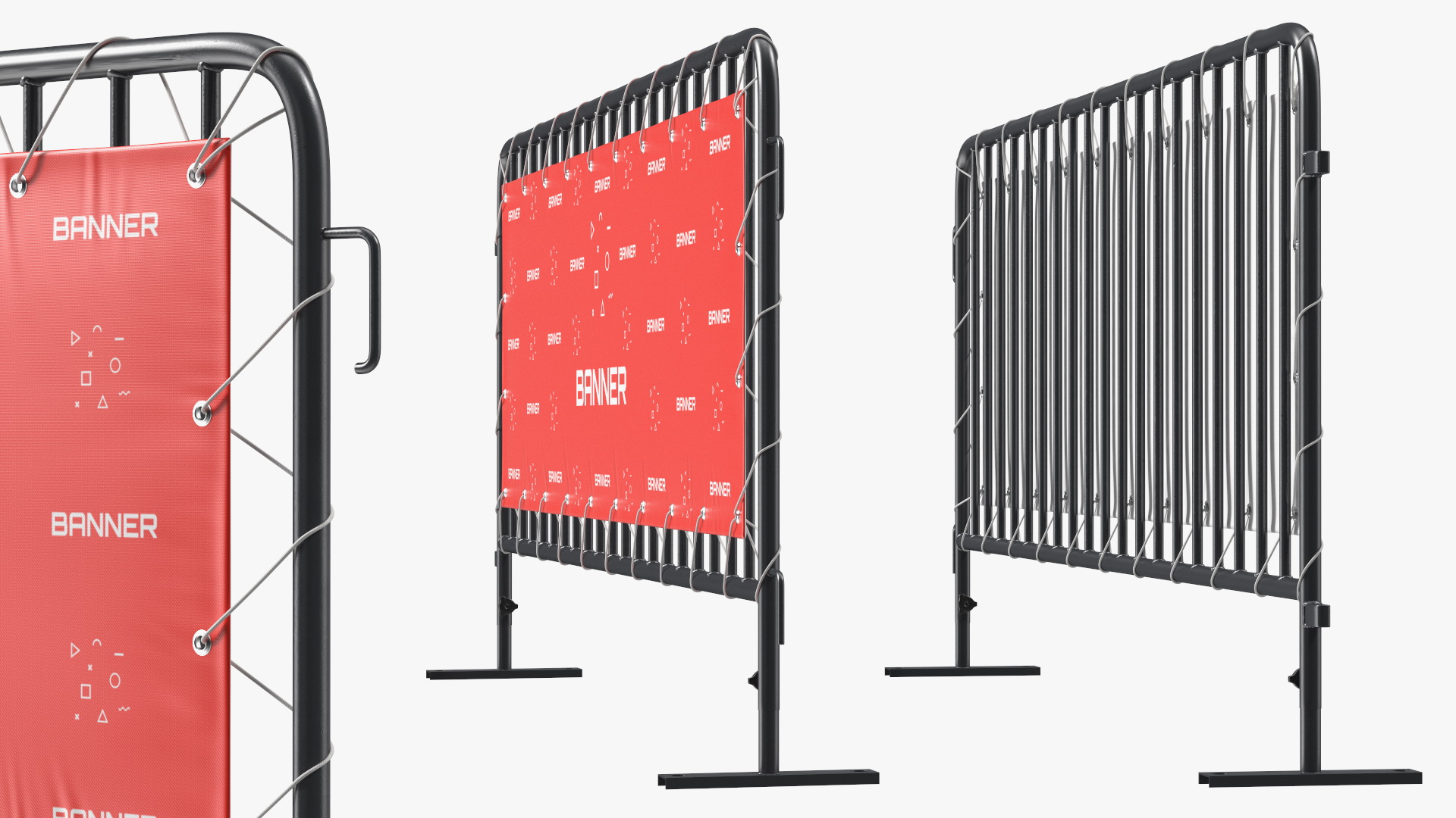 Black Crowd Control Barrier with Advertising Vinyl Banner 3D