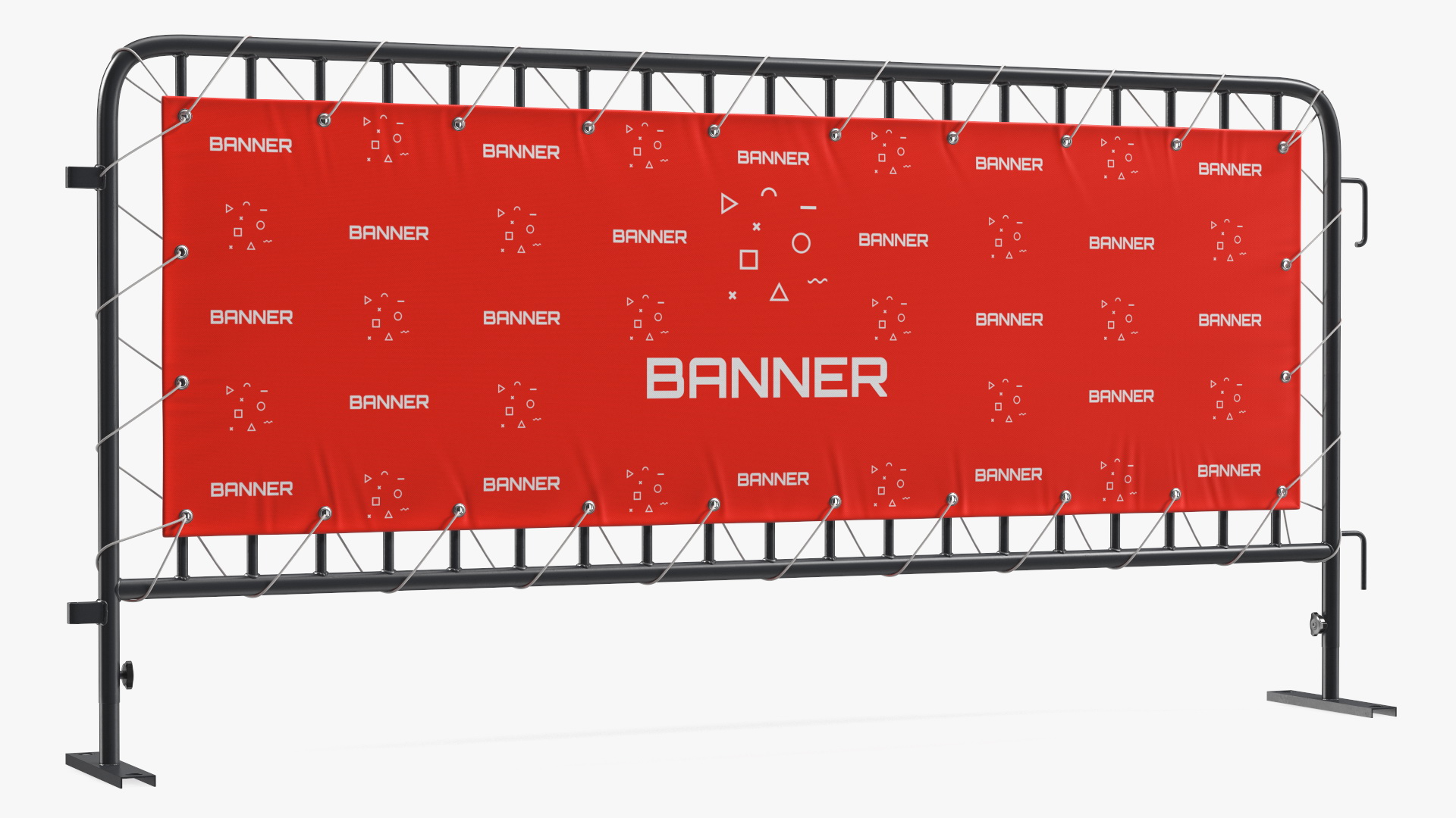 Black Crowd Control Barrier with Advertising Vinyl Banner 3D