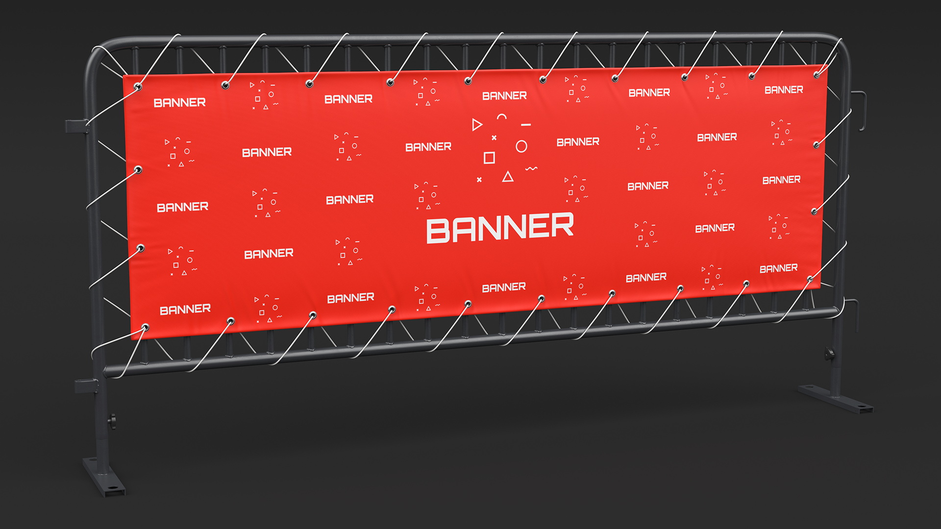 Black Crowd Control Barrier with Advertising Vinyl Banner 3D