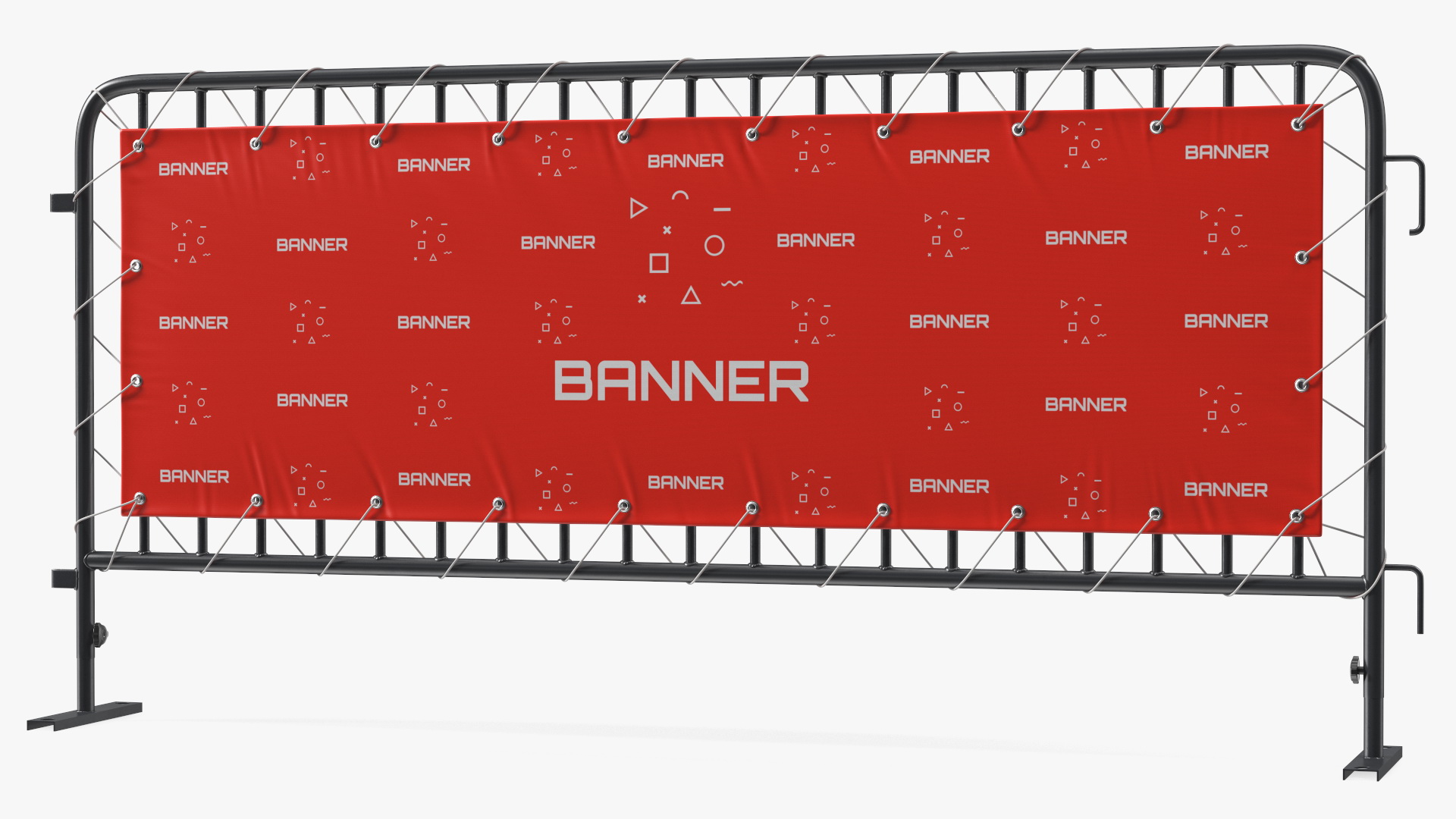 Black Crowd Control Barrier with Advertising Vinyl Banner 3D