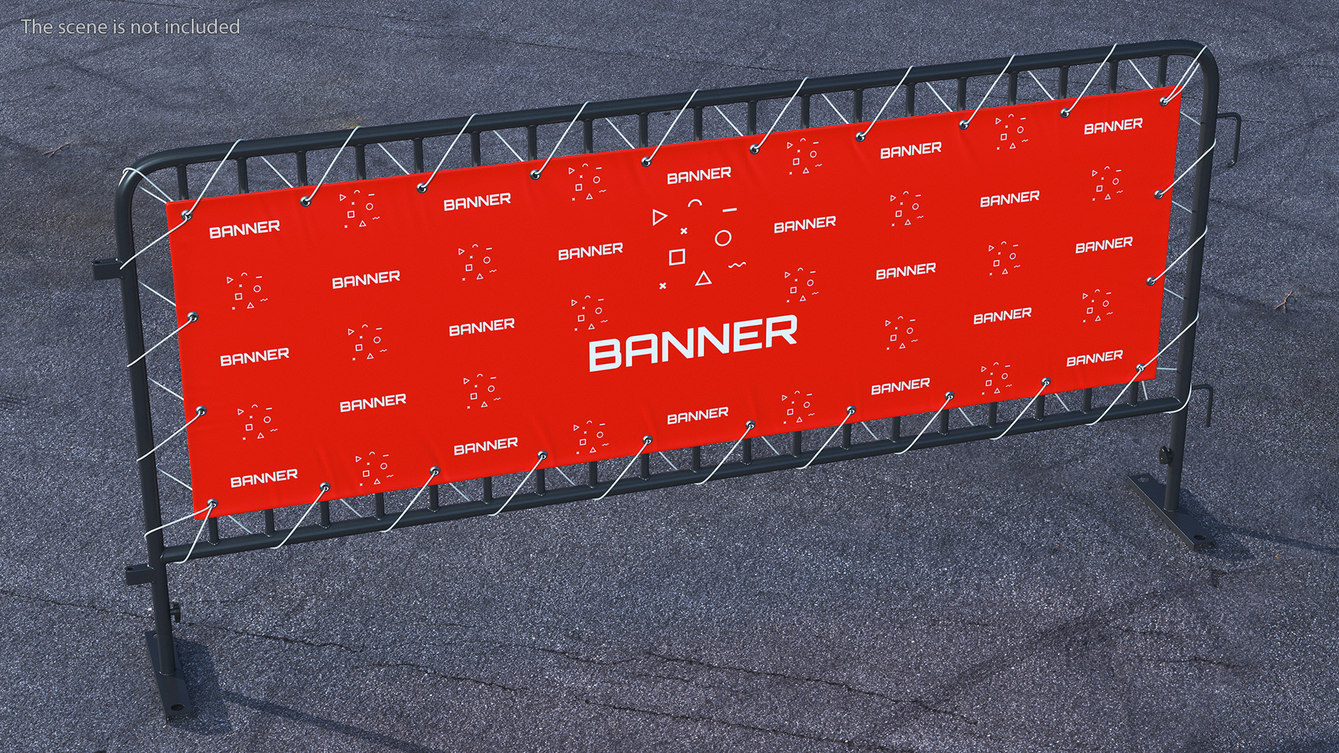 Black Crowd Control Barrier with Advertising Vinyl Banner 3D