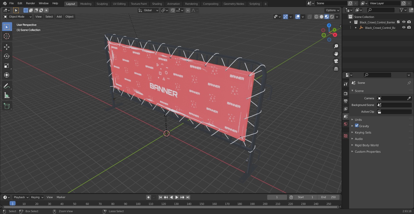 Black Crowd Control Barrier with Advertising Vinyl Banner 3D