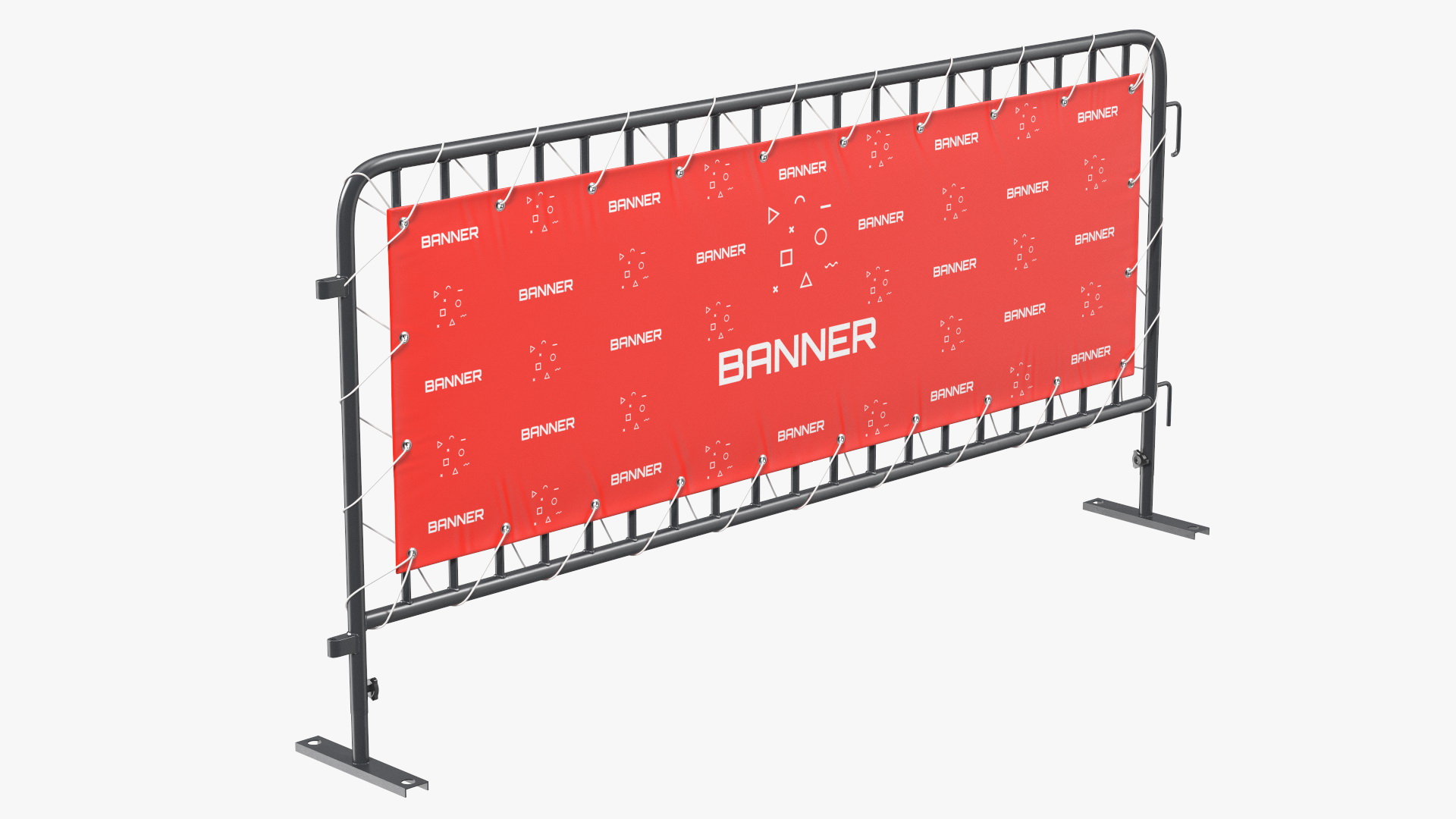 Black Crowd Control Barrier with Advertising Vinyl Banner 3D