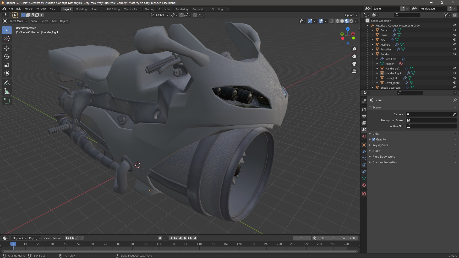 Futuristic Concept Motorcycle Gray 3D model