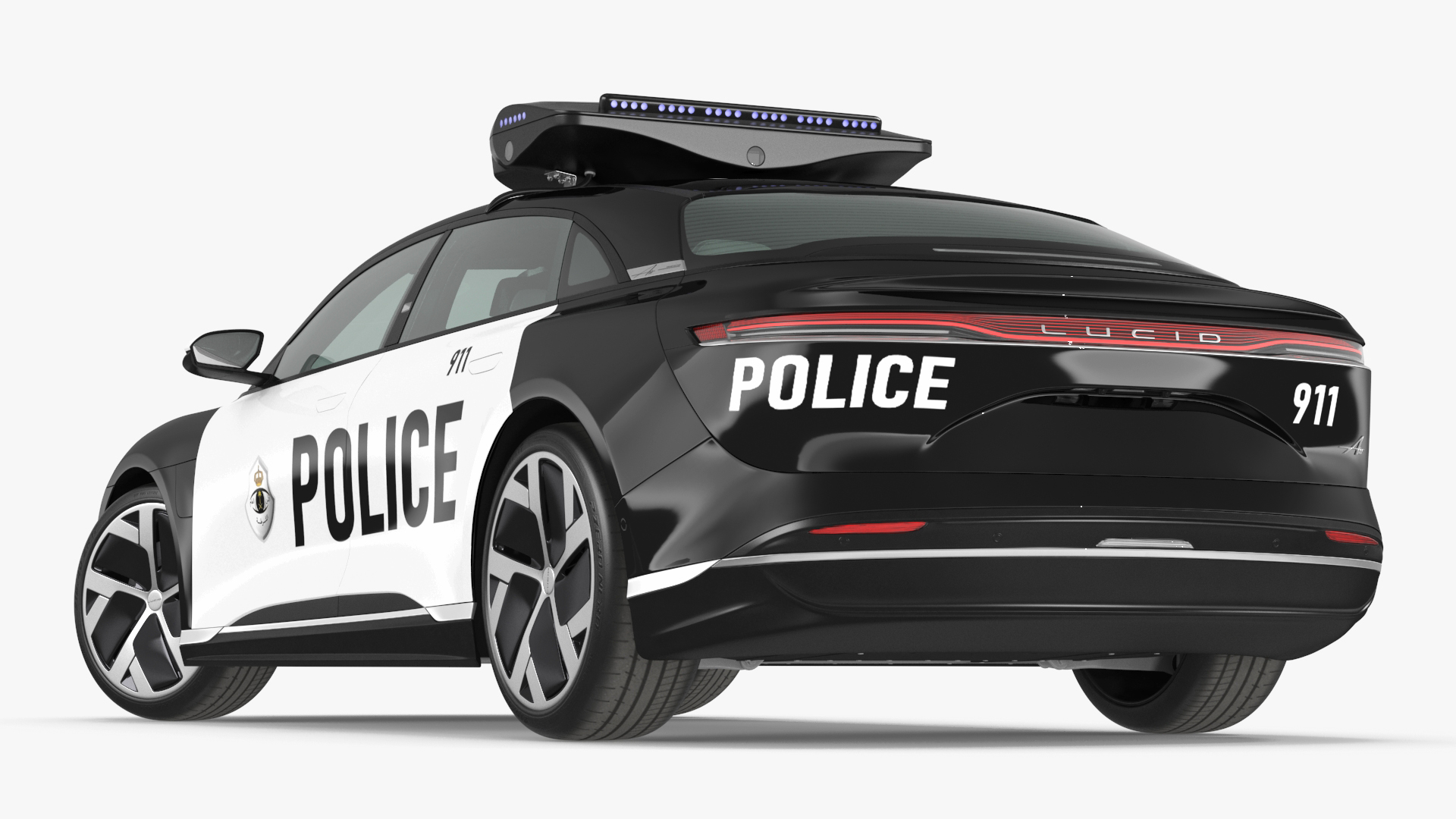 Lucid Air Electric Police Car with Drone Launch Pad Rigged for Cinema 4D 3D