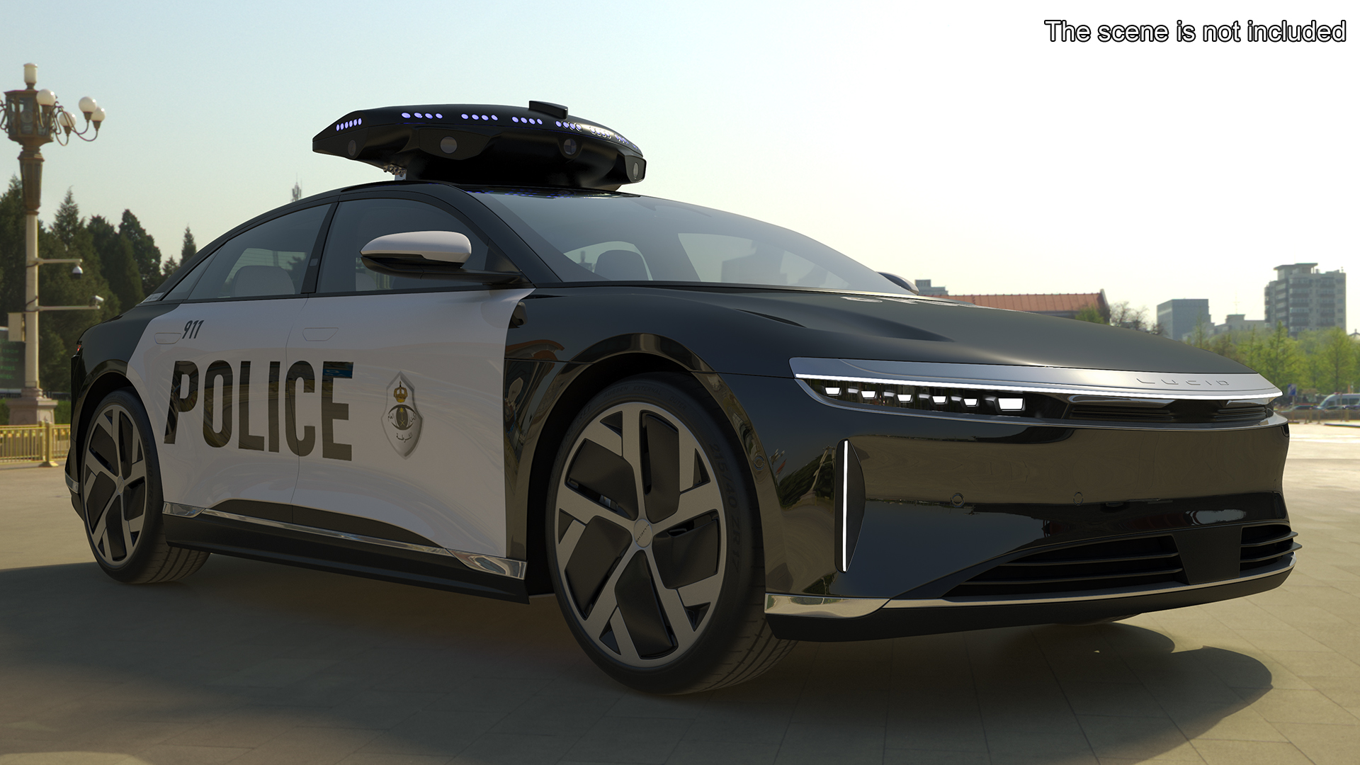Lucid Air Electric Police Car with Drone Launch Pad Rigged for Cinema 4D 3D