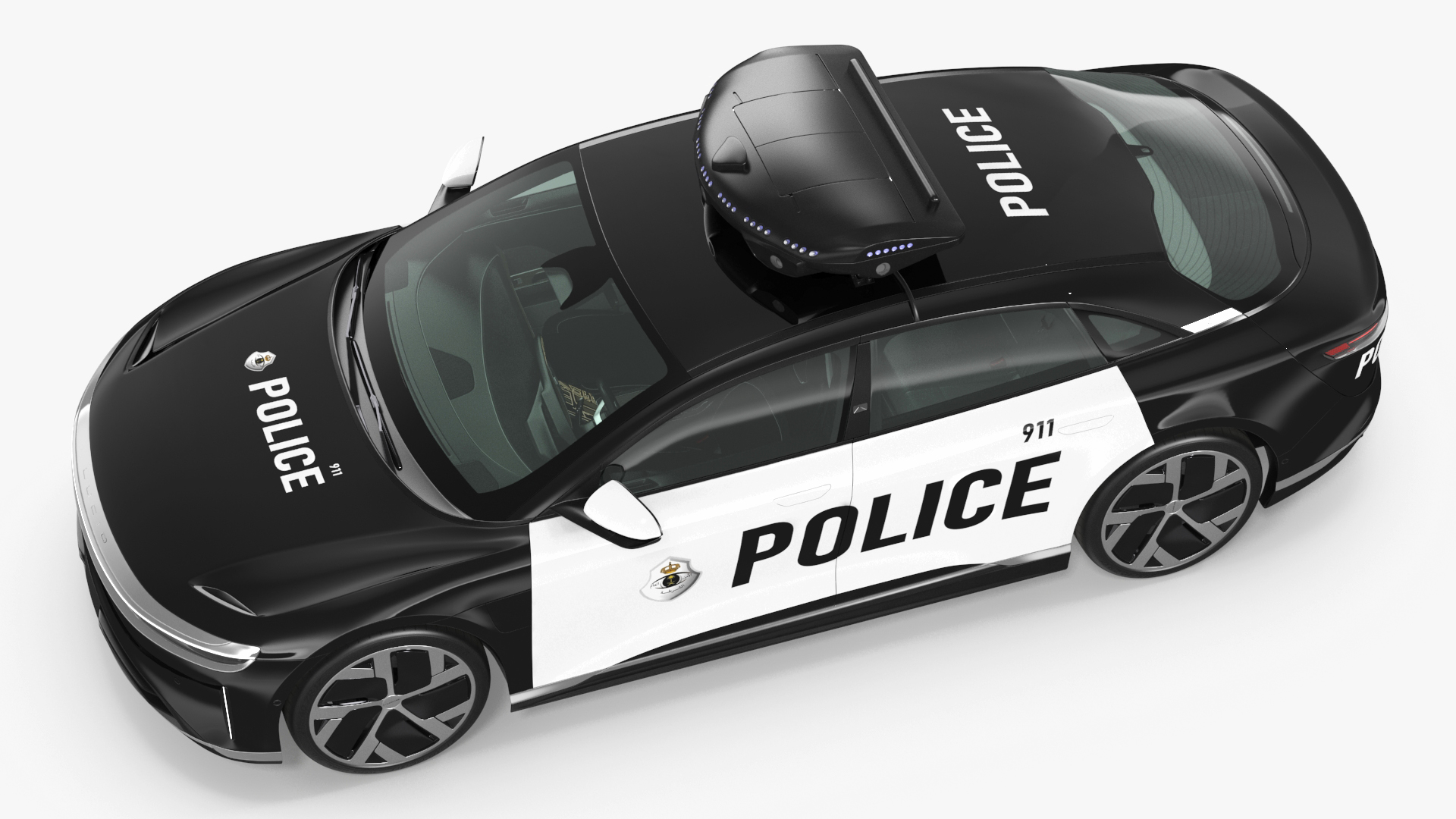 Lucid Air Electric Police Car with Drone Launch Pad Rigged for Cinema 4D 3D