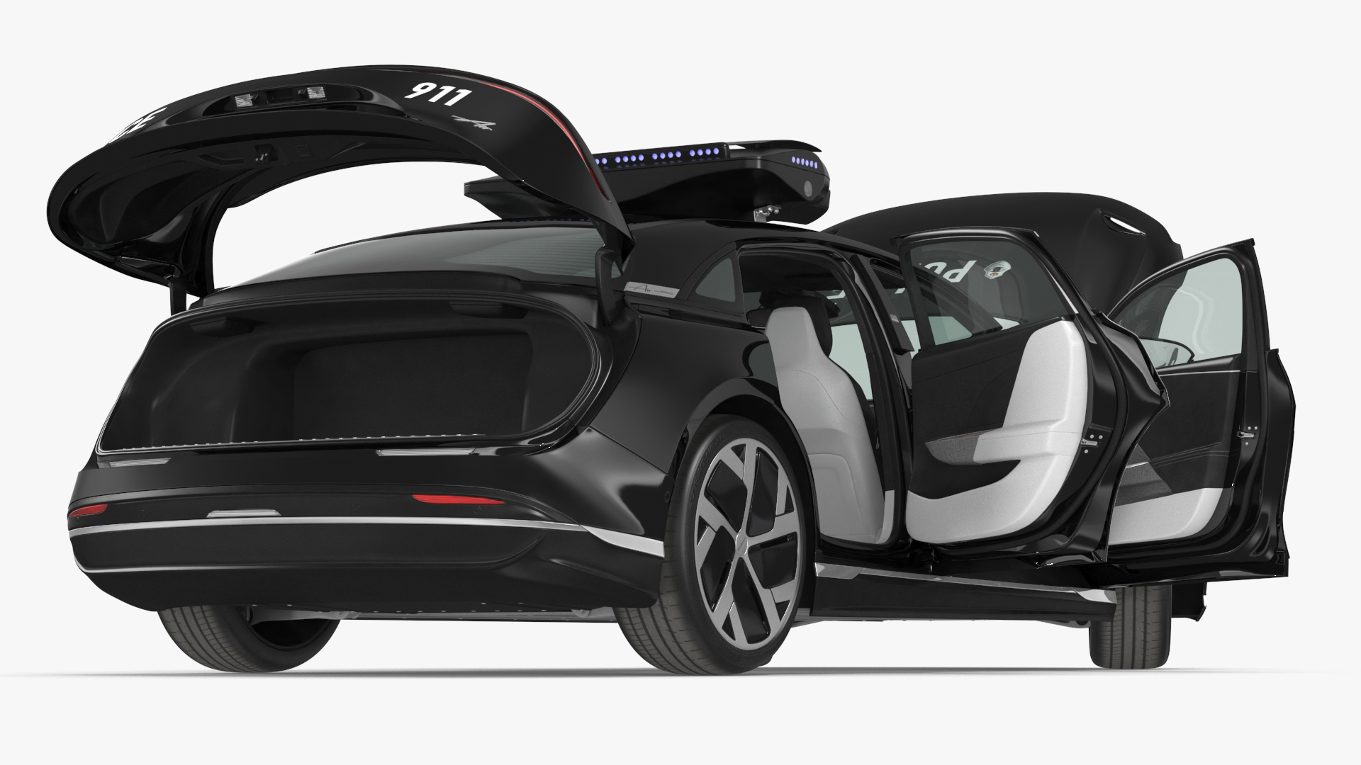 Lucid Air Electric Police Car with Drone Launch Pad Rigged for Cinema 4D 3D