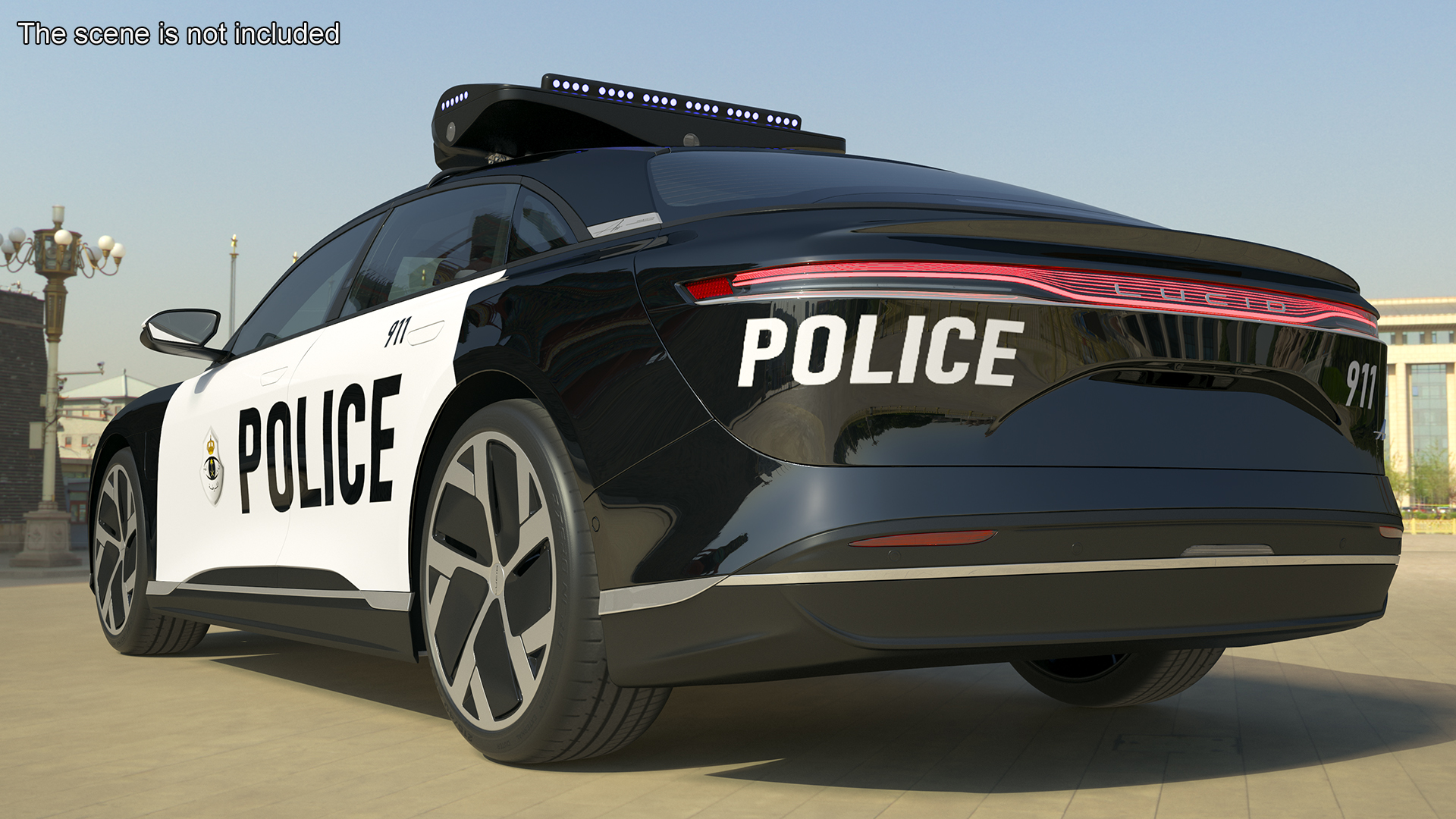 Lucid Air Electric Police Car with Drone Launch Pad Rigged for Cinema 4D 3D