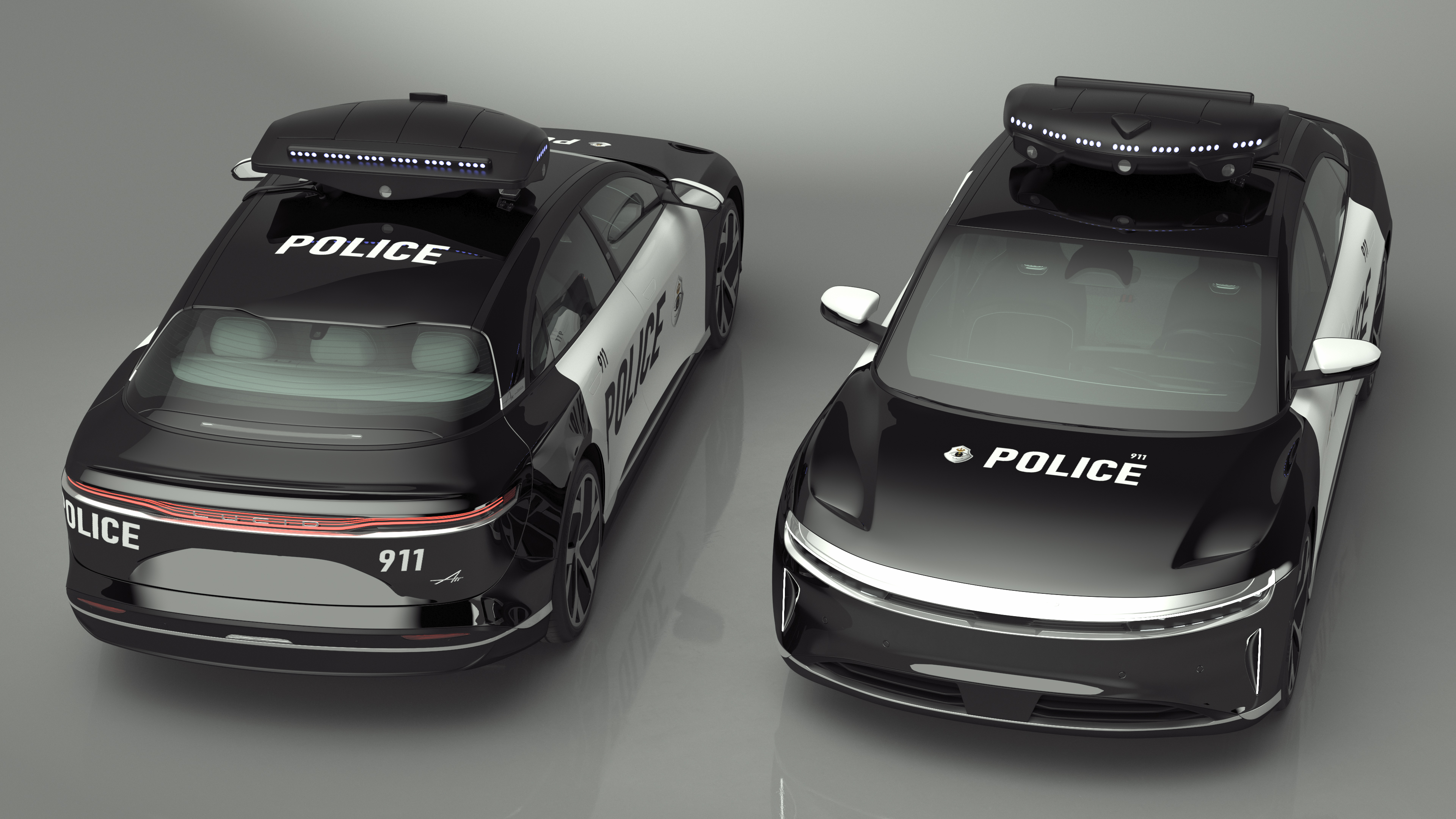 Lucid Air Electric Police Car with Drone Launch Pad Rigged for Cinema 4D 3D