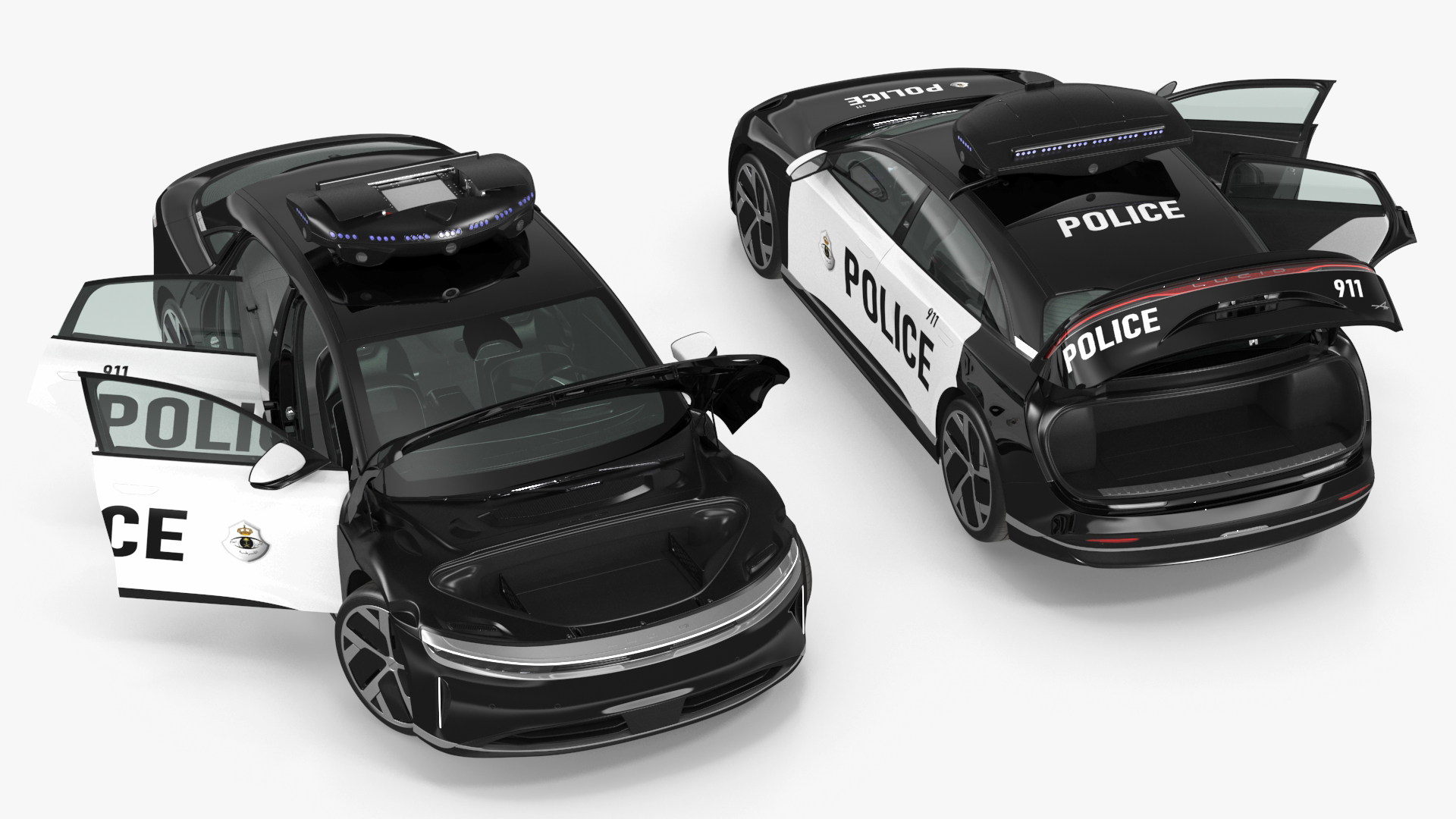 Lucid Air Electric Police Car with Drone Launch Pad Rigged for Cinema 4D 3D