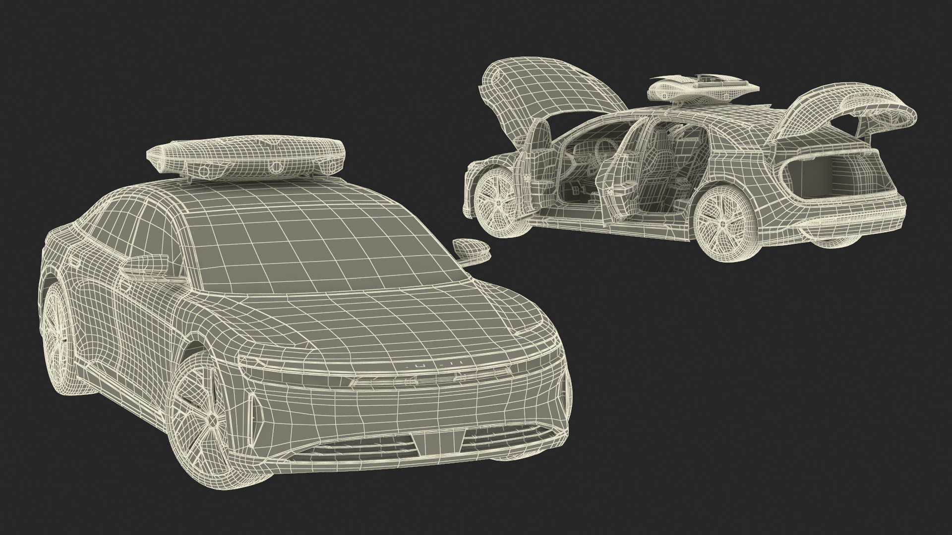 Lucid Air Electric Police Car with Drone Launch Pad Rigged for Cinema 4D 3D