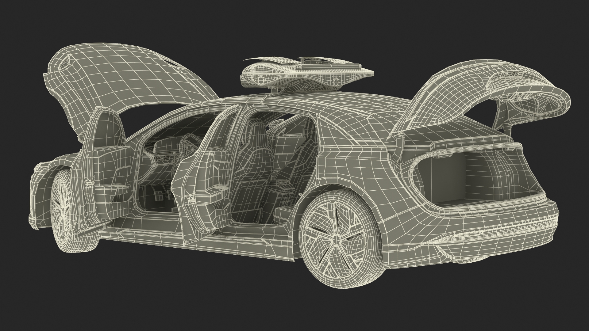 Lucid Air Electric Police Car with Drone Launch Pad Rigged for Cinema 4D 3D