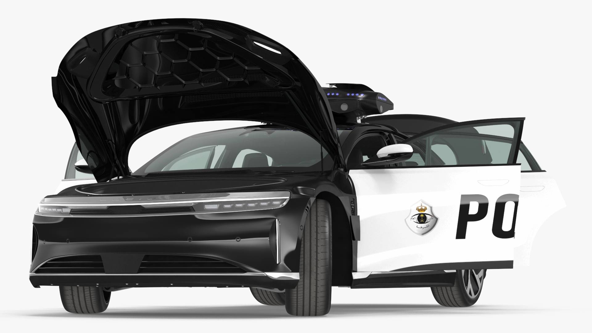Lucid Air Electric Police Car with Drone Launch Pad Rigged for Cinema 4D 3D