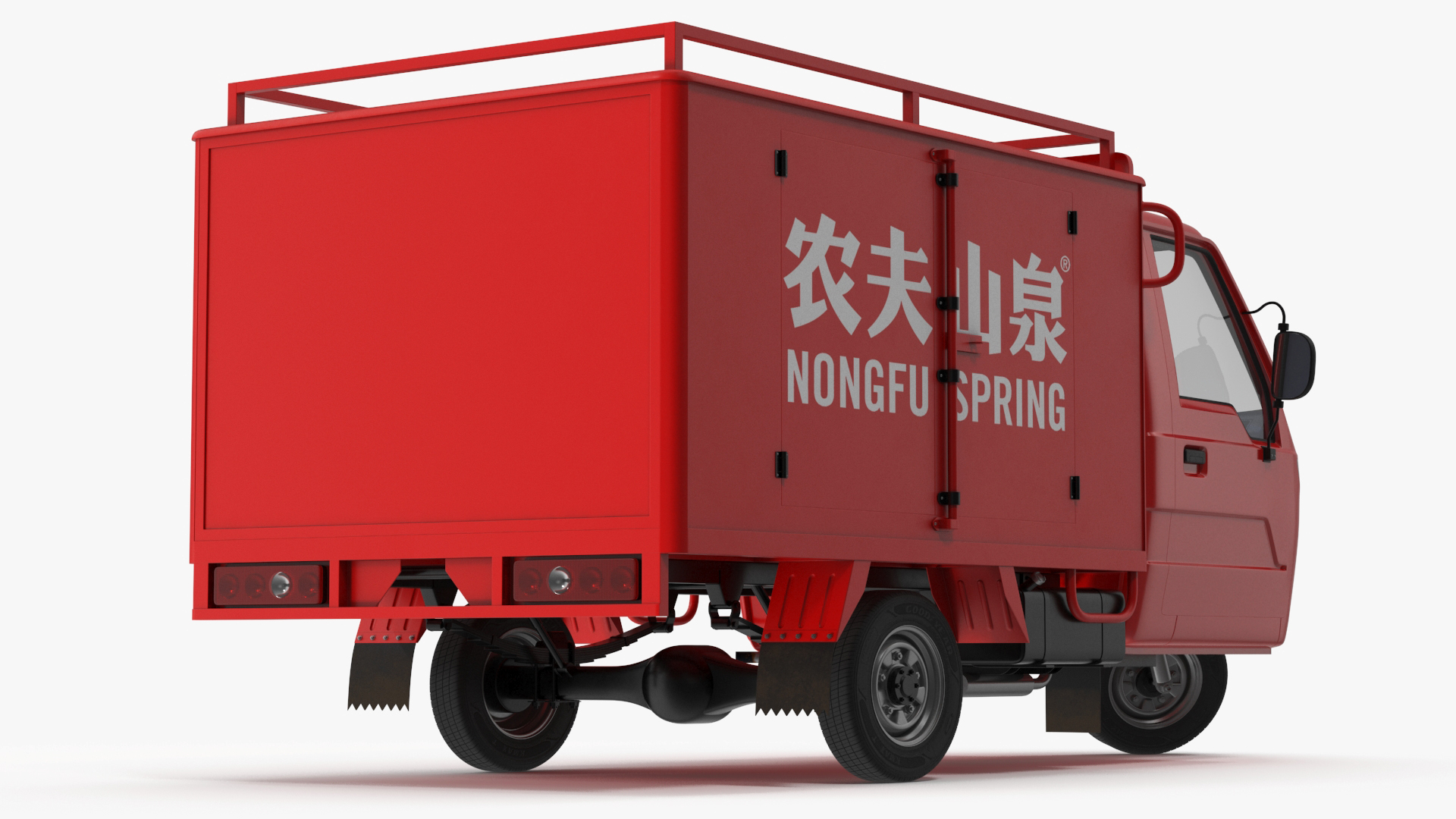 3D Delivery Trike with Close Body Red Rigged