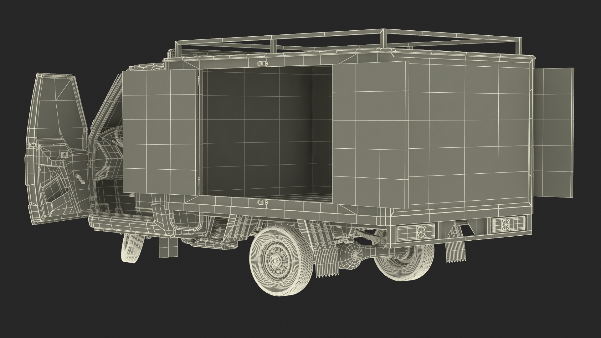 3D Delivery Trike with Close Body Red Rigged