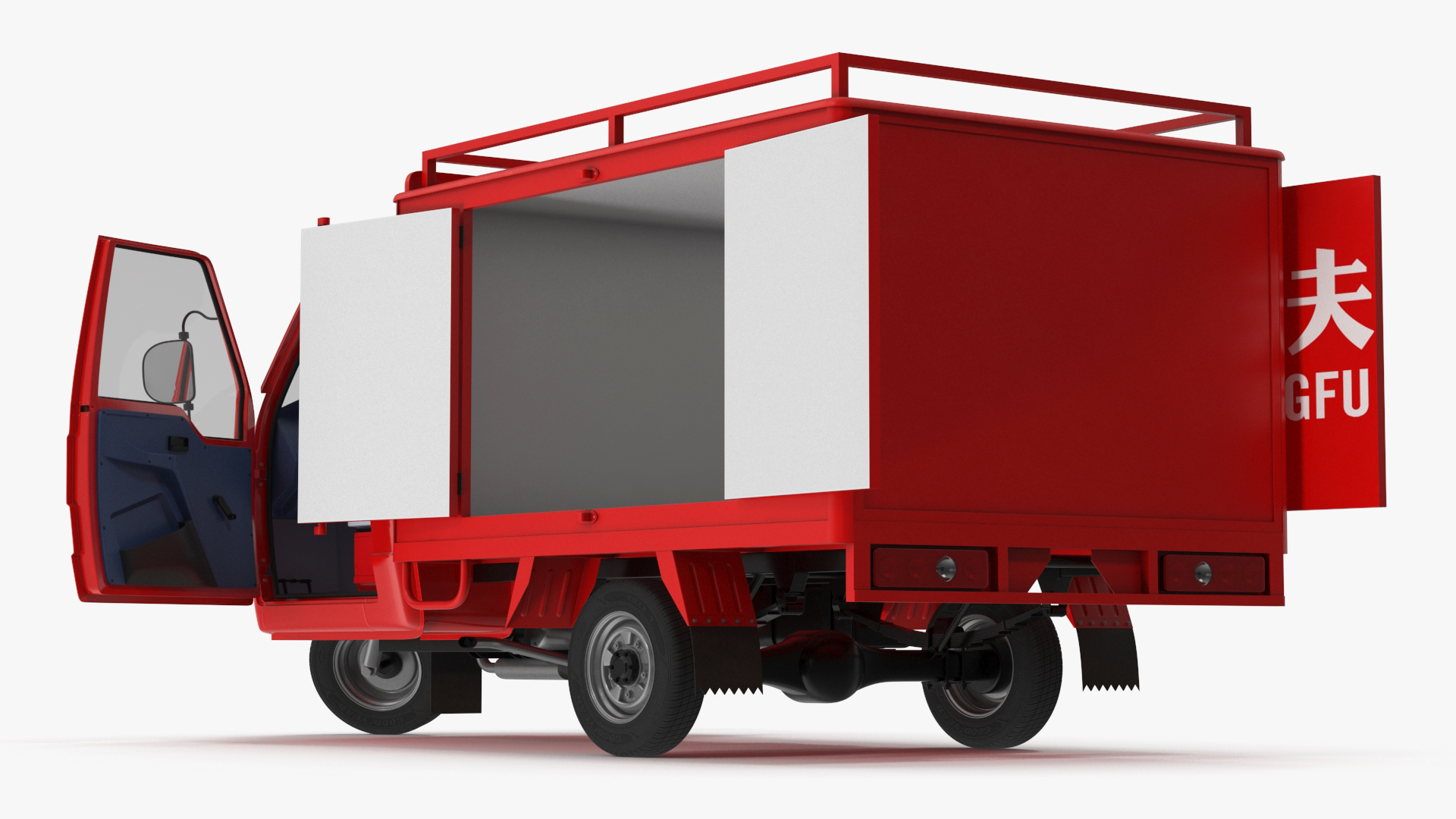 3D Delivery Trike with Close Body Red Rigged