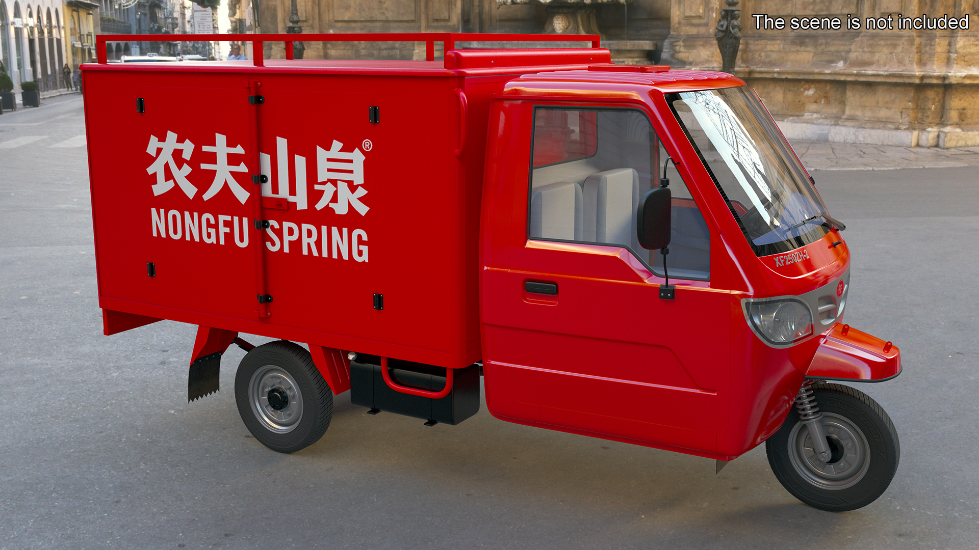 3D Delivery Trike with Close Body Red Rigged
