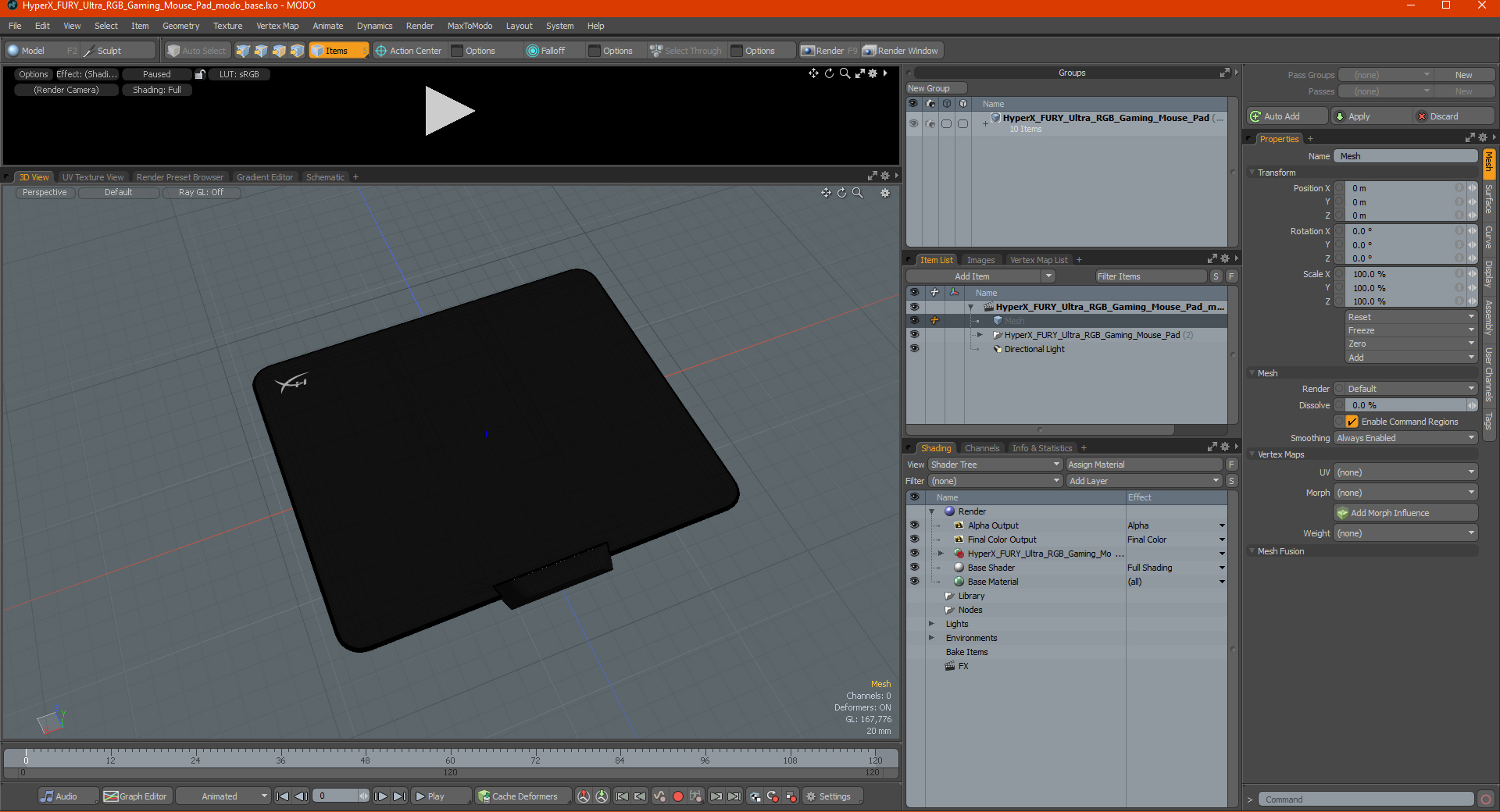 3D HyperX FURY Ultra RGB Gaming Mouse Pad model