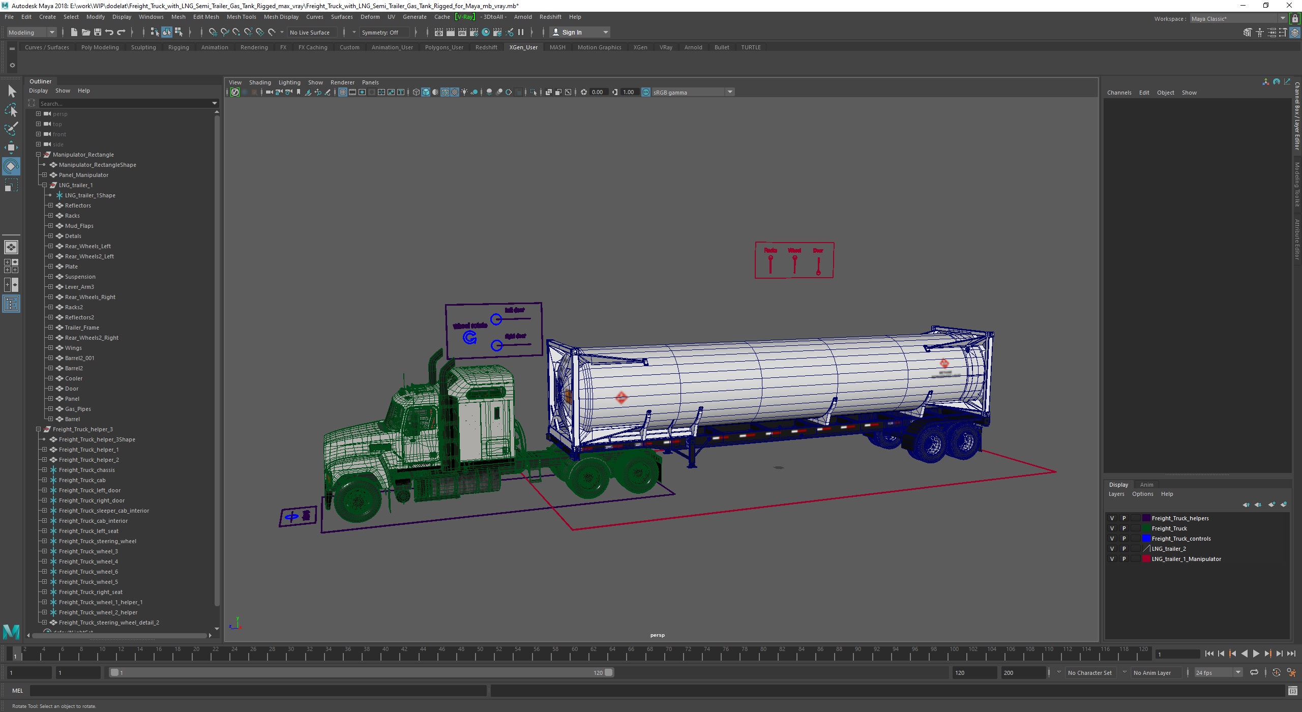 3D model Freight Truck with LNG Semi Trailer Gas Tank Rigged for Maya