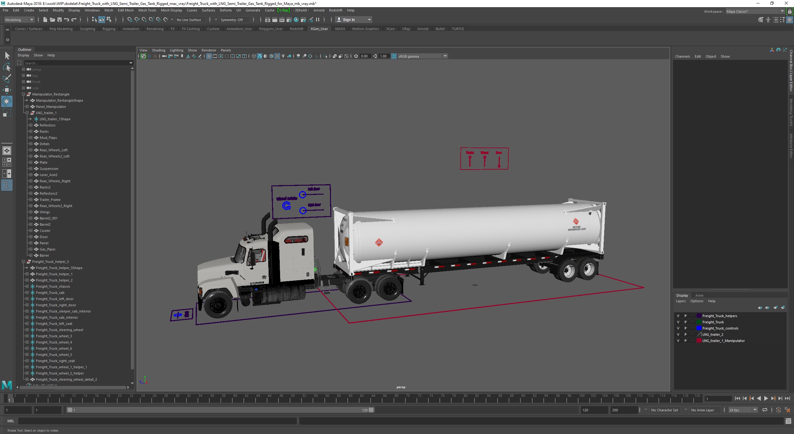 3D model Freight Truck with LNG Semi Trailer Gas Tank Rigged for Maya