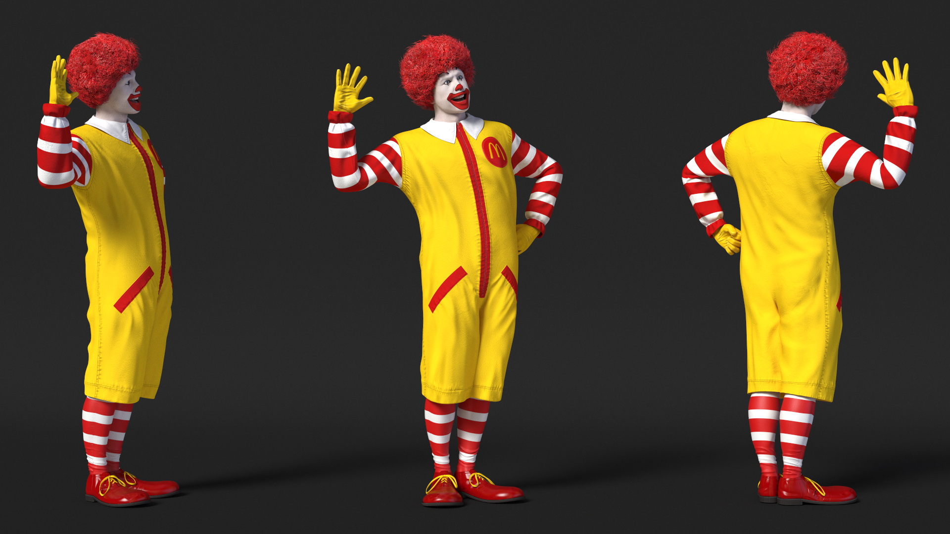 3D Ronald McDonald Waving Pose Fur