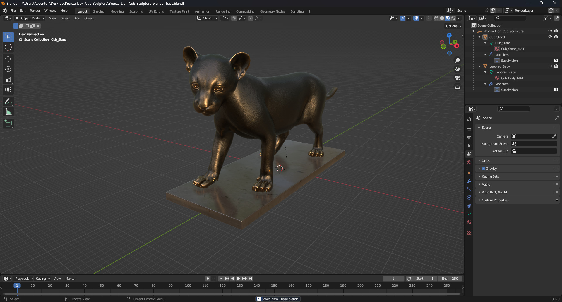 3D model Bronze Lion Cub Sculpture
