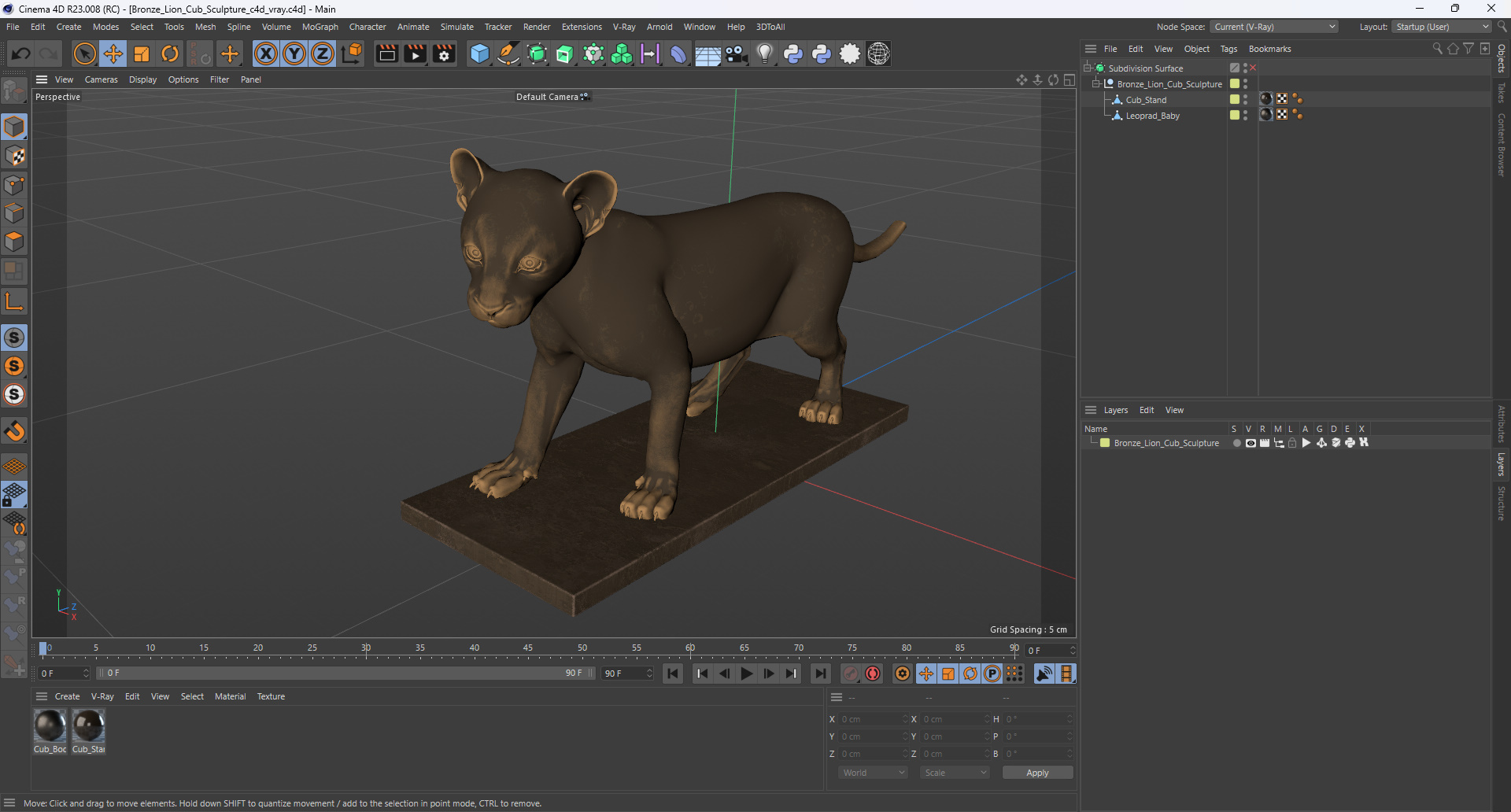 3D model Bronze Lion Cub Sculpture
