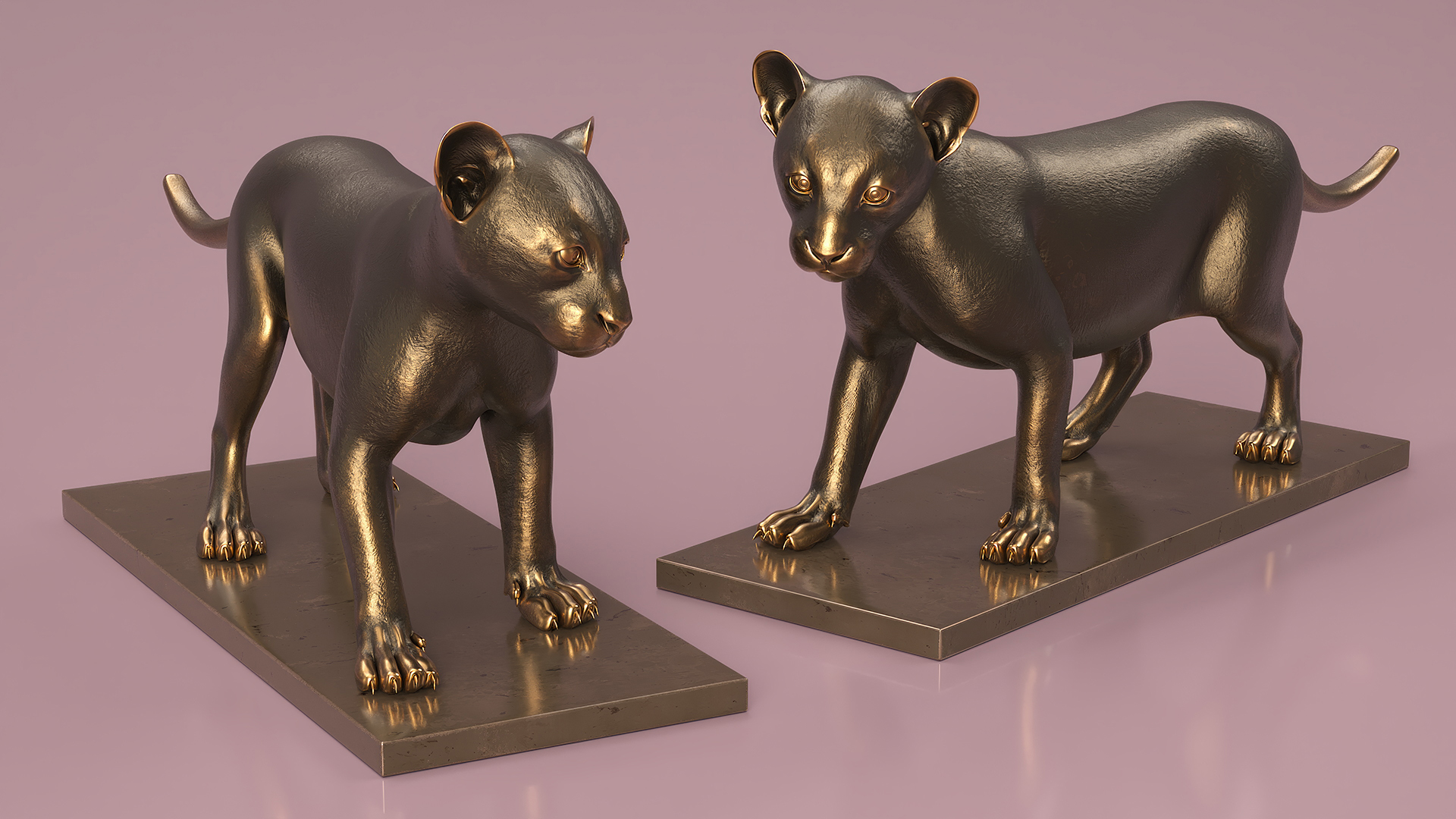 3D model Bronze Lion Cub Sculpture