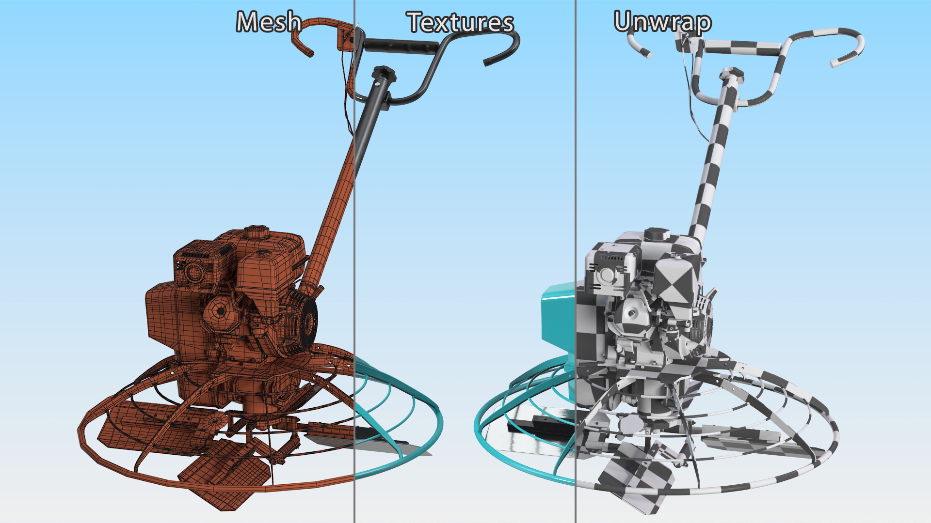 3D Blue Gasoline Power Trowel