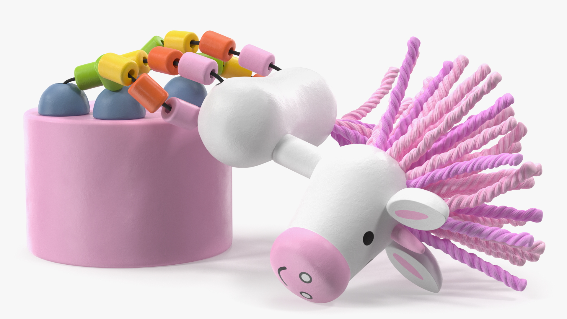 Wooden Push Puppet Pink Unicorn Lying 3D