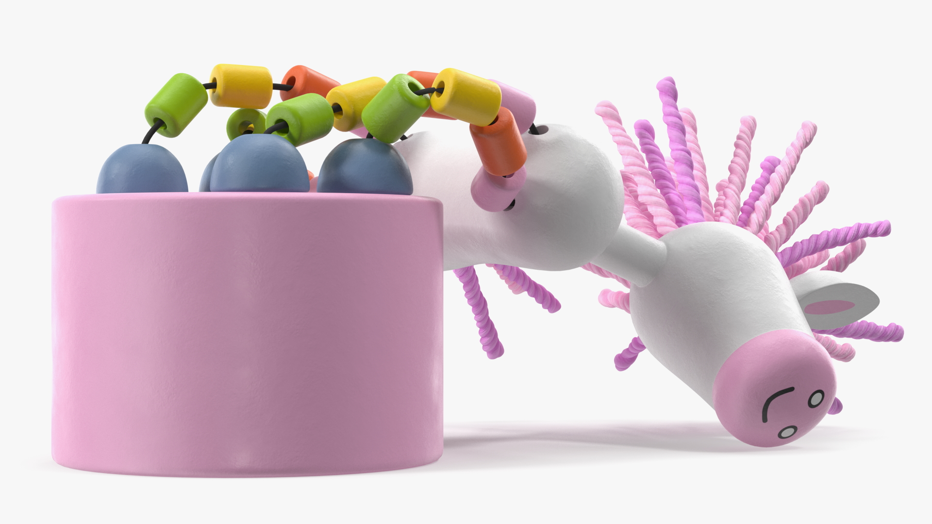 Wooden Push Puppet Pink Unicorn Lying 3D