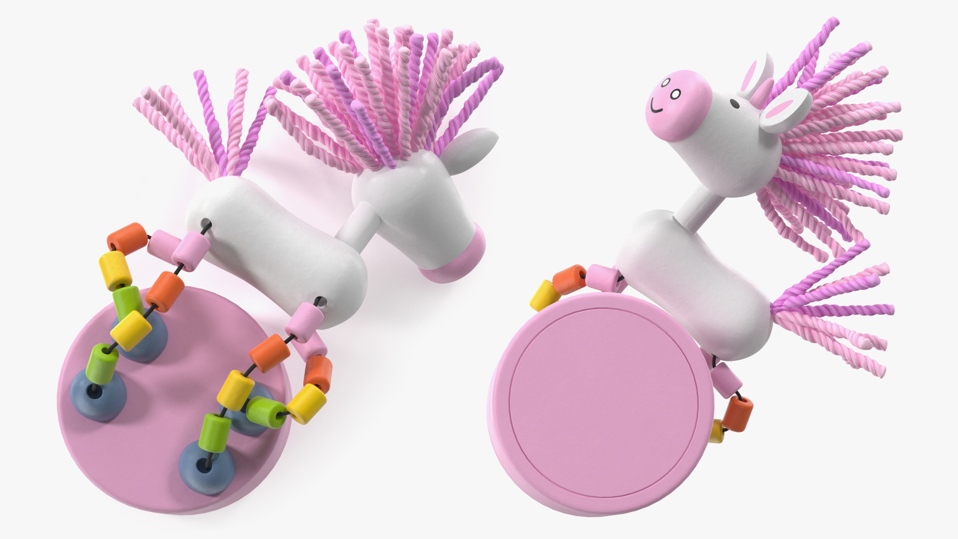 Wooden Push Puppet Pink Unicorn Lying 3D