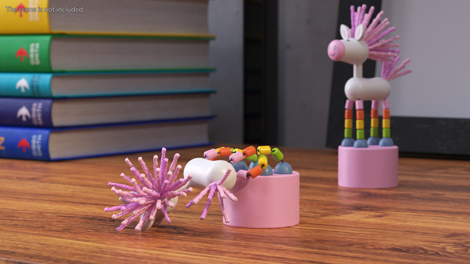 Wooden Push Puppet Pink Unicorn Lying 3D