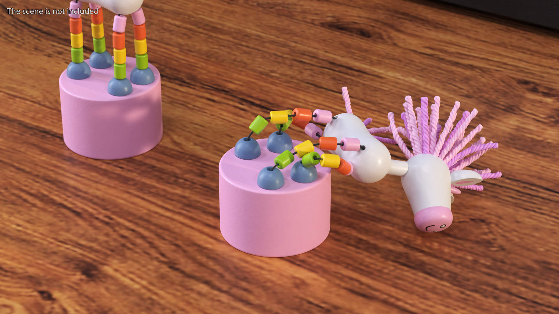 Wooden Push Puppet Pink Unicorn Lying 3D