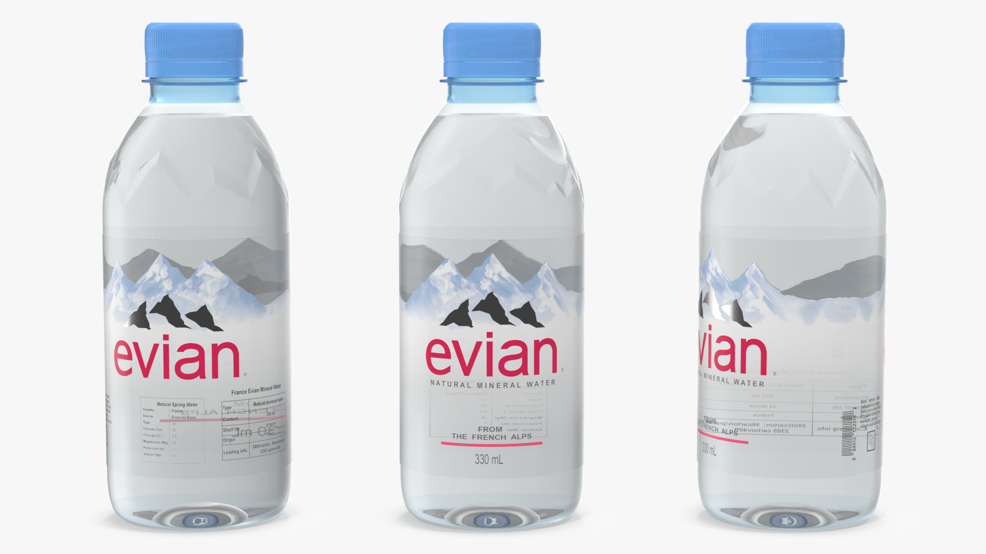 3D Evian Natural Mineral Water 330ml Plastic Bottle model