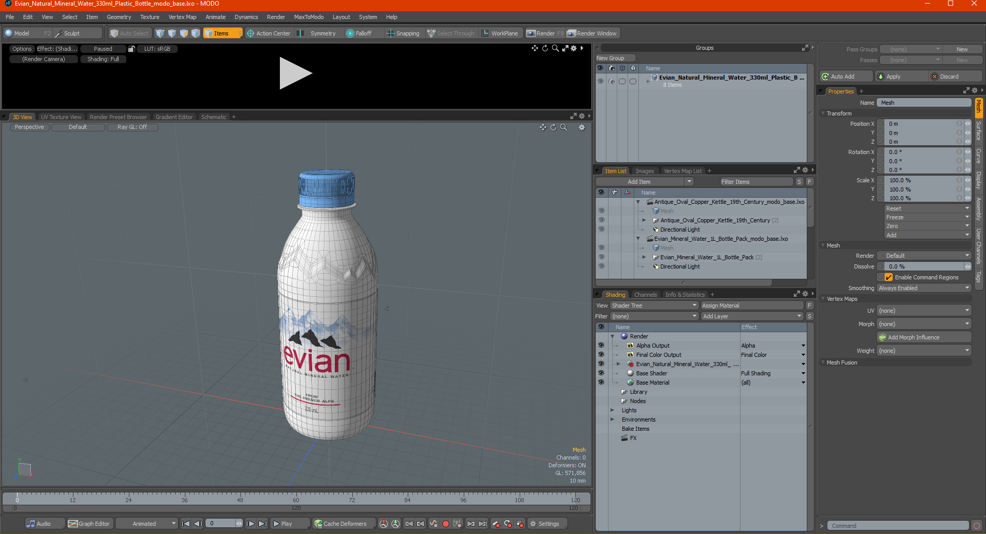 3D Evian Natural Mineral Water 330ml Plastic Bottle model