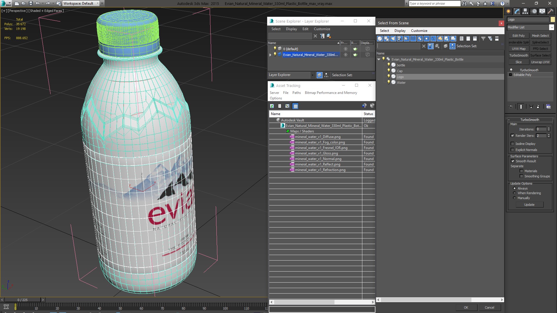 3D Evian Natural Mineral Water 330ml Plastic Bottle model