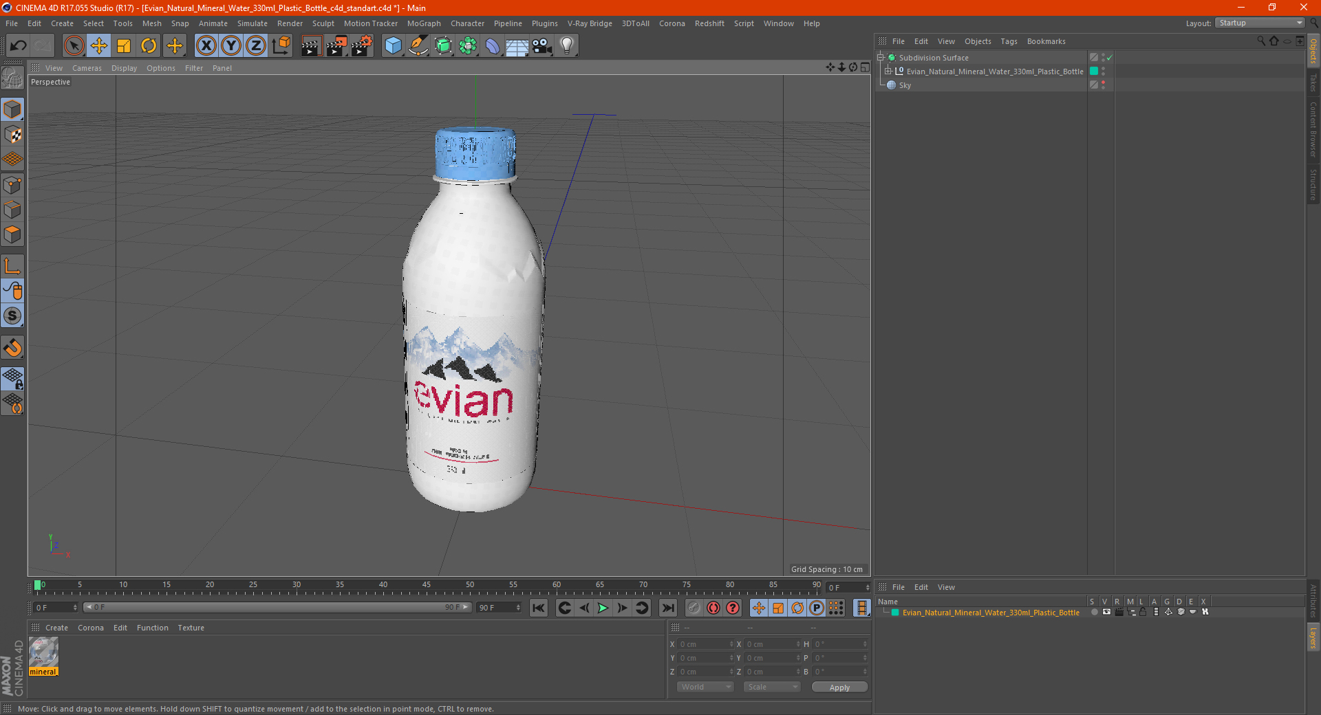 3D Evian Natural Mineral Water 330ml Plastic Bottle model